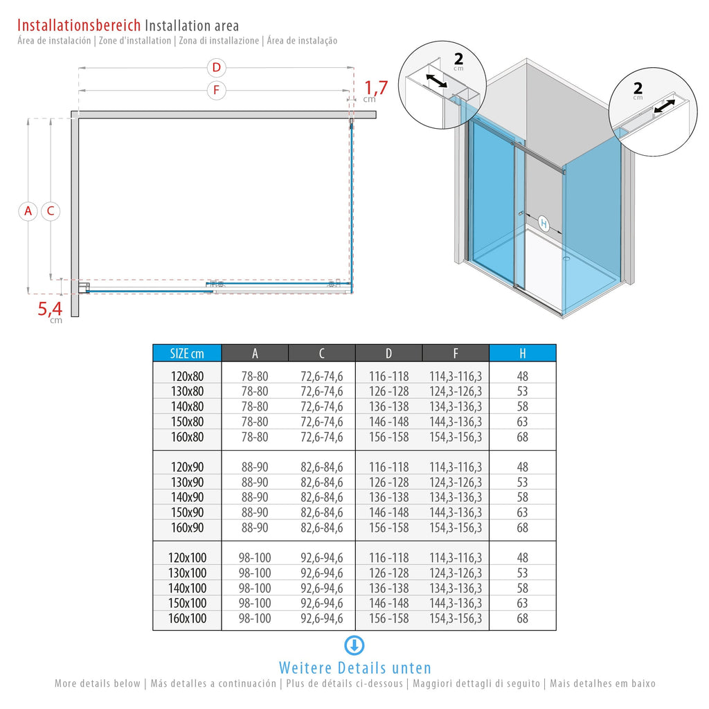 KAYLEE - Cabina de ducha angular con puerta corredera, cristal transparente de 6 mm y perfil negro mate