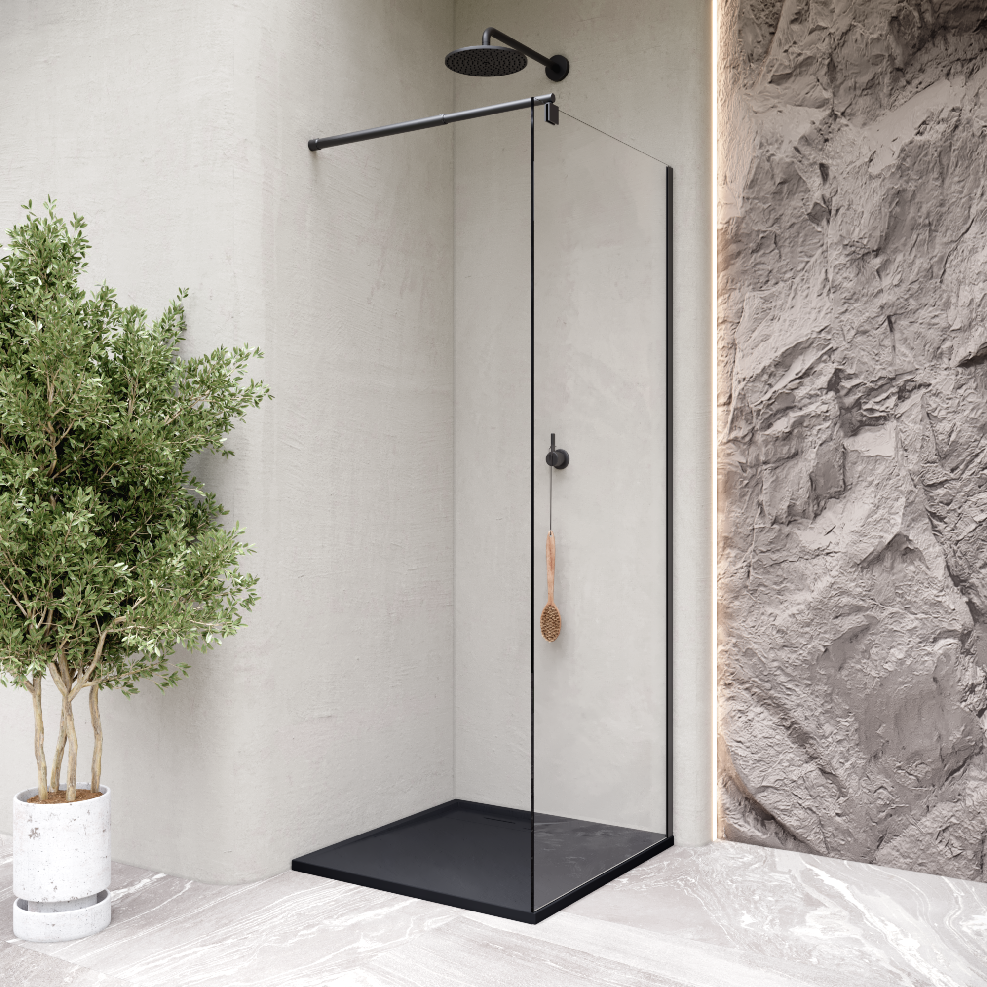 HIEMAL - Base de duche antiderrapante com acabamento preto e sifão incluído