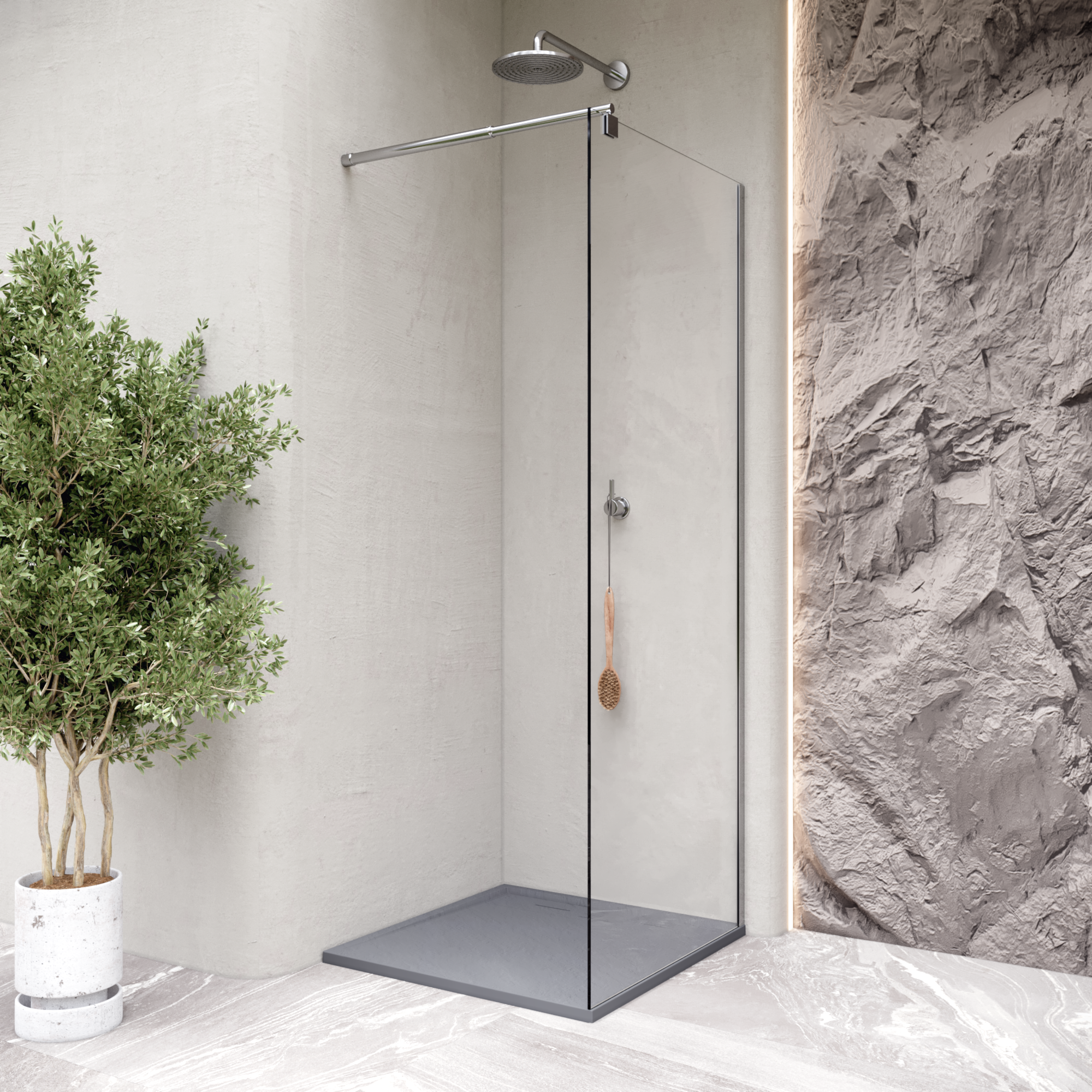 HIEMAL - Base de duche antiderrapante com acabamento cinzento e sifão incluído