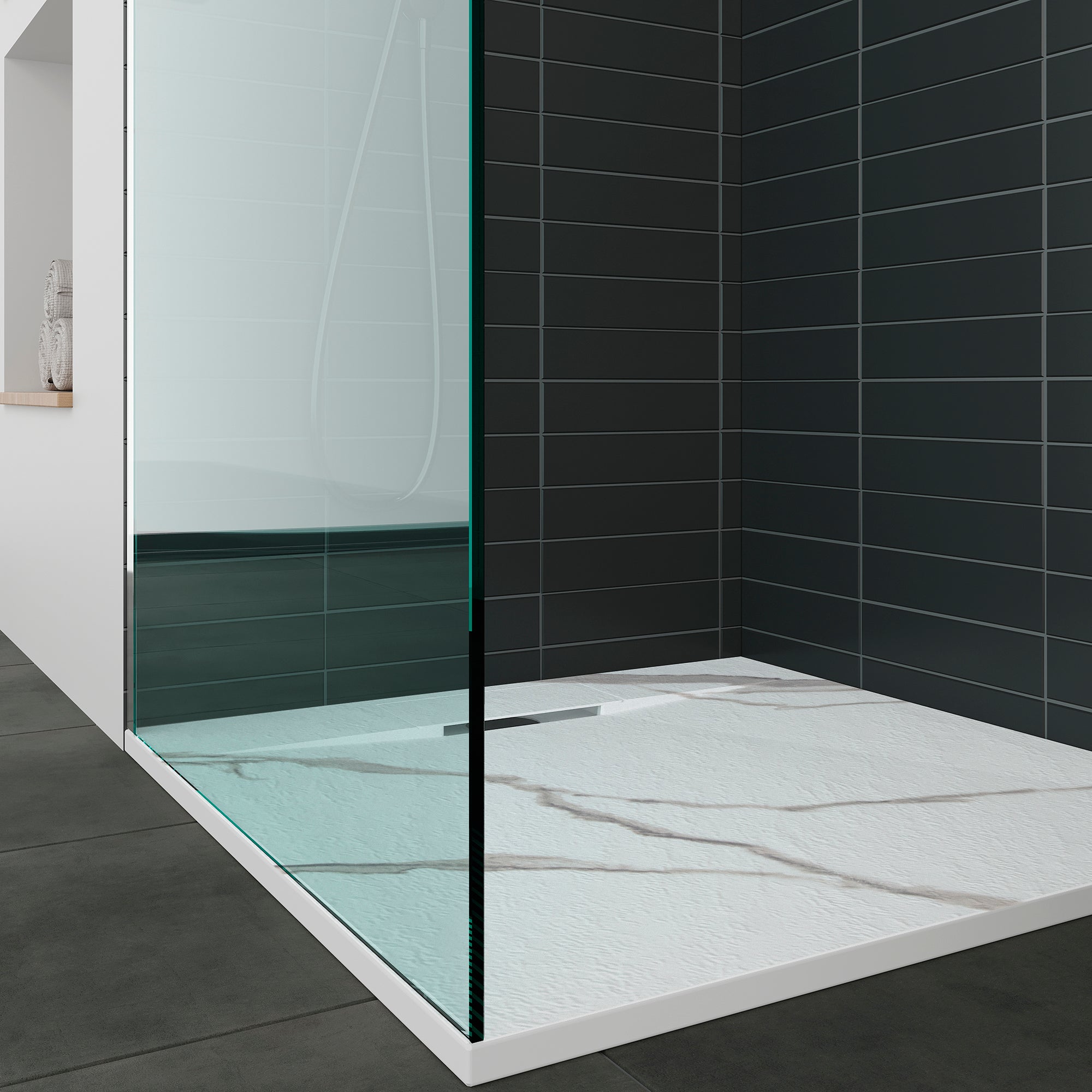 POLAR - Base de duche antiderrapante com acabamento carrara e sifão incluído