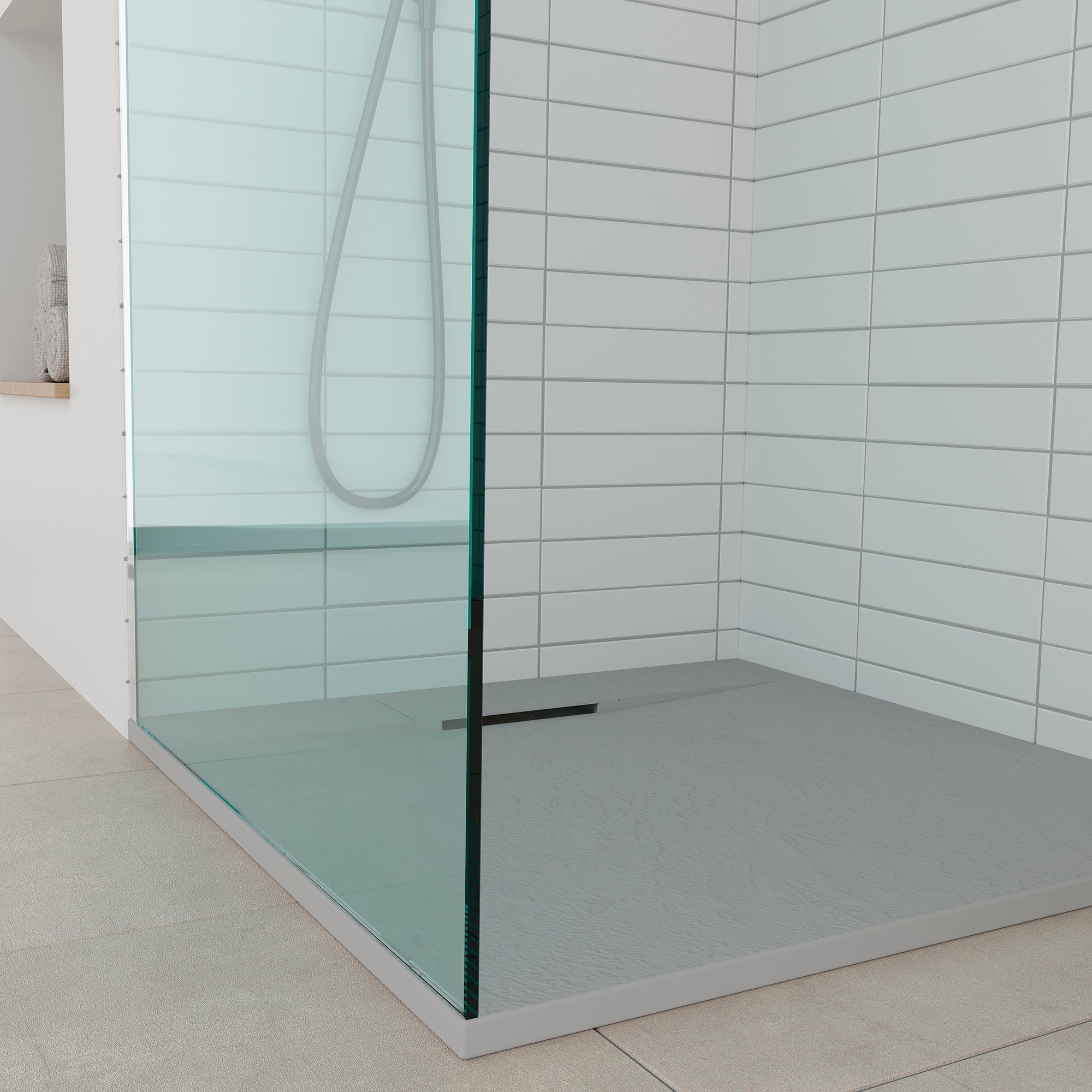 POLAR - Base de duche antiderrapante com acabamento cinzento e sifão incluído