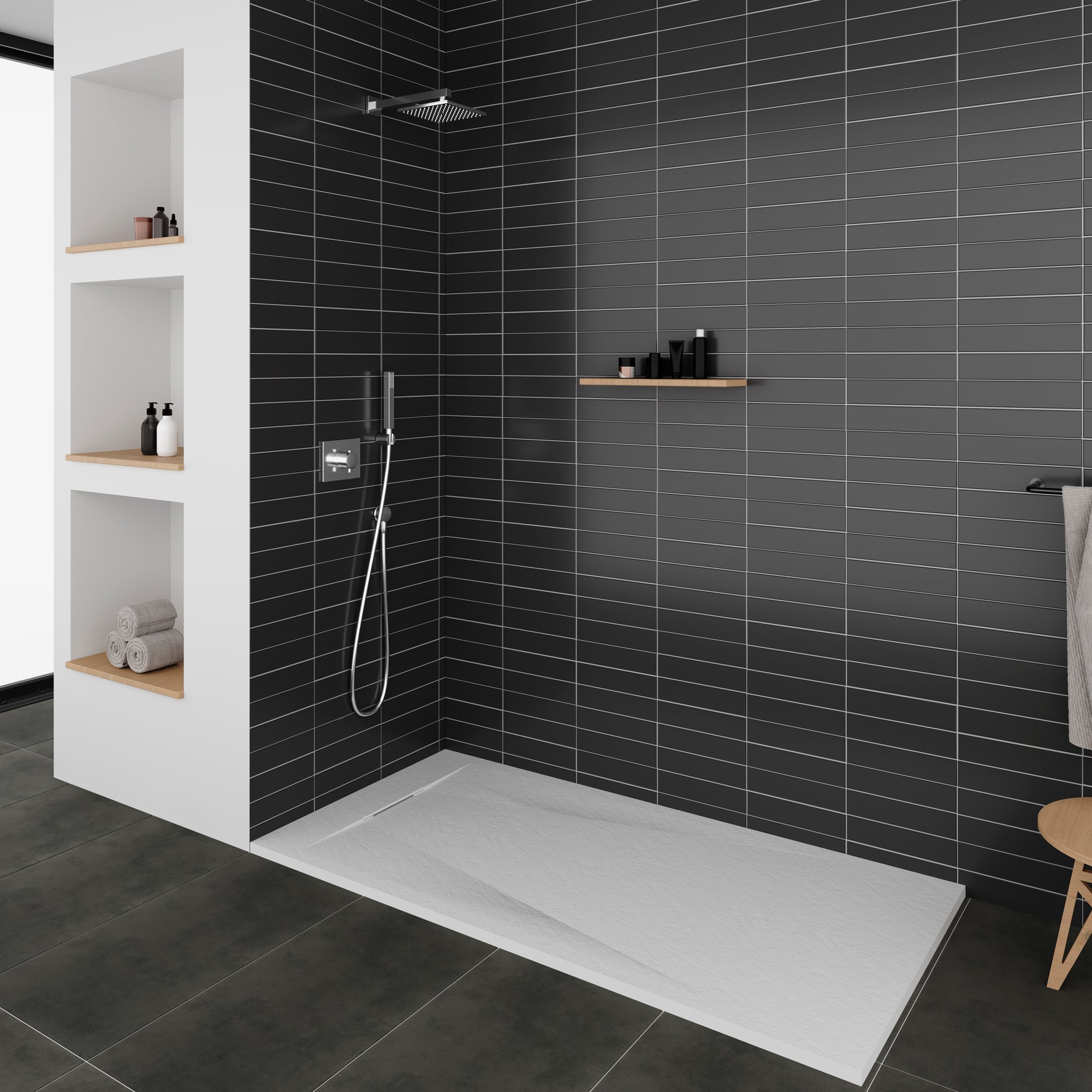 POLAR - Base de duche antiderrapante com acabamento branco e sifão incluído