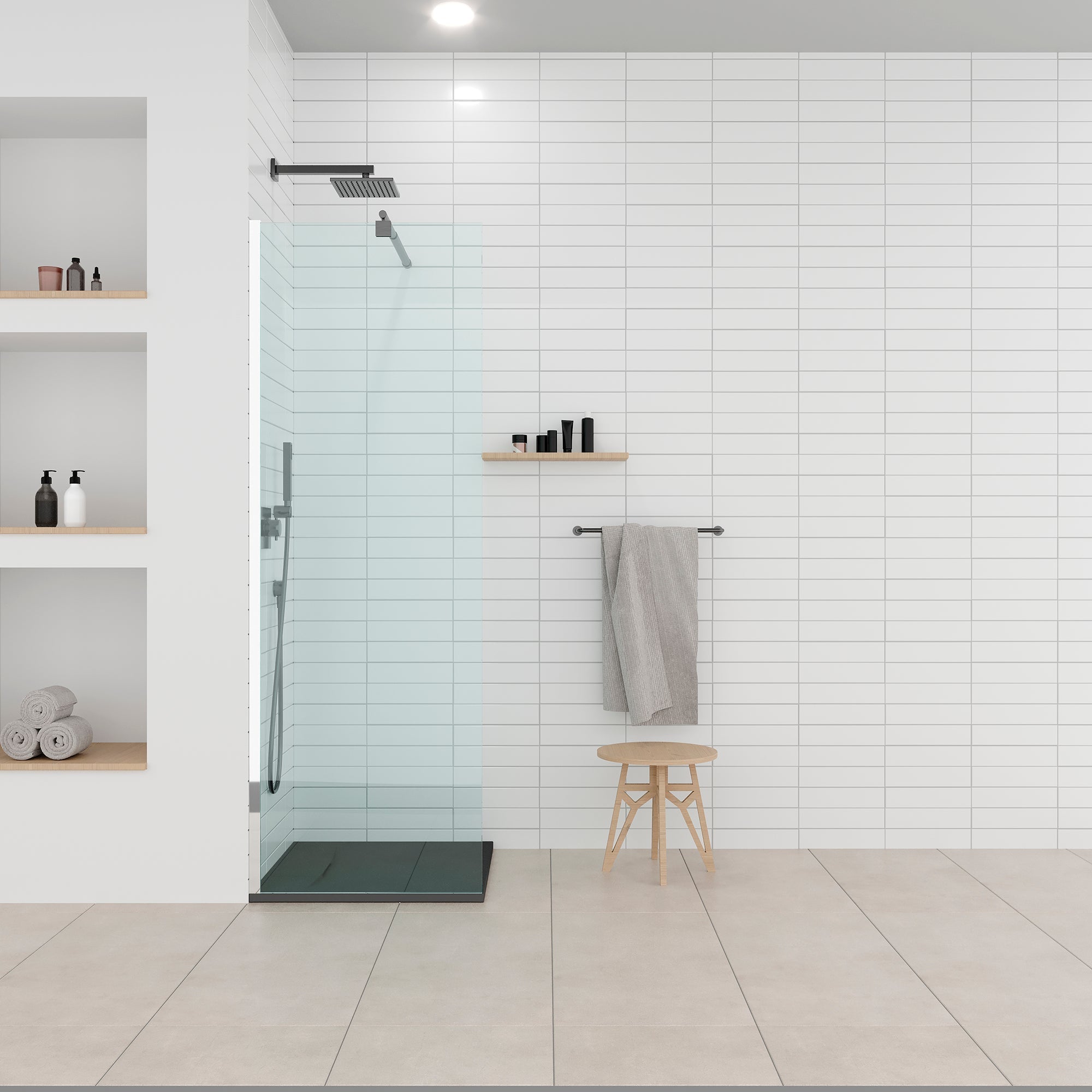 POLAR - Base de duche antiderrapante com acabamento preto e sifão incluído