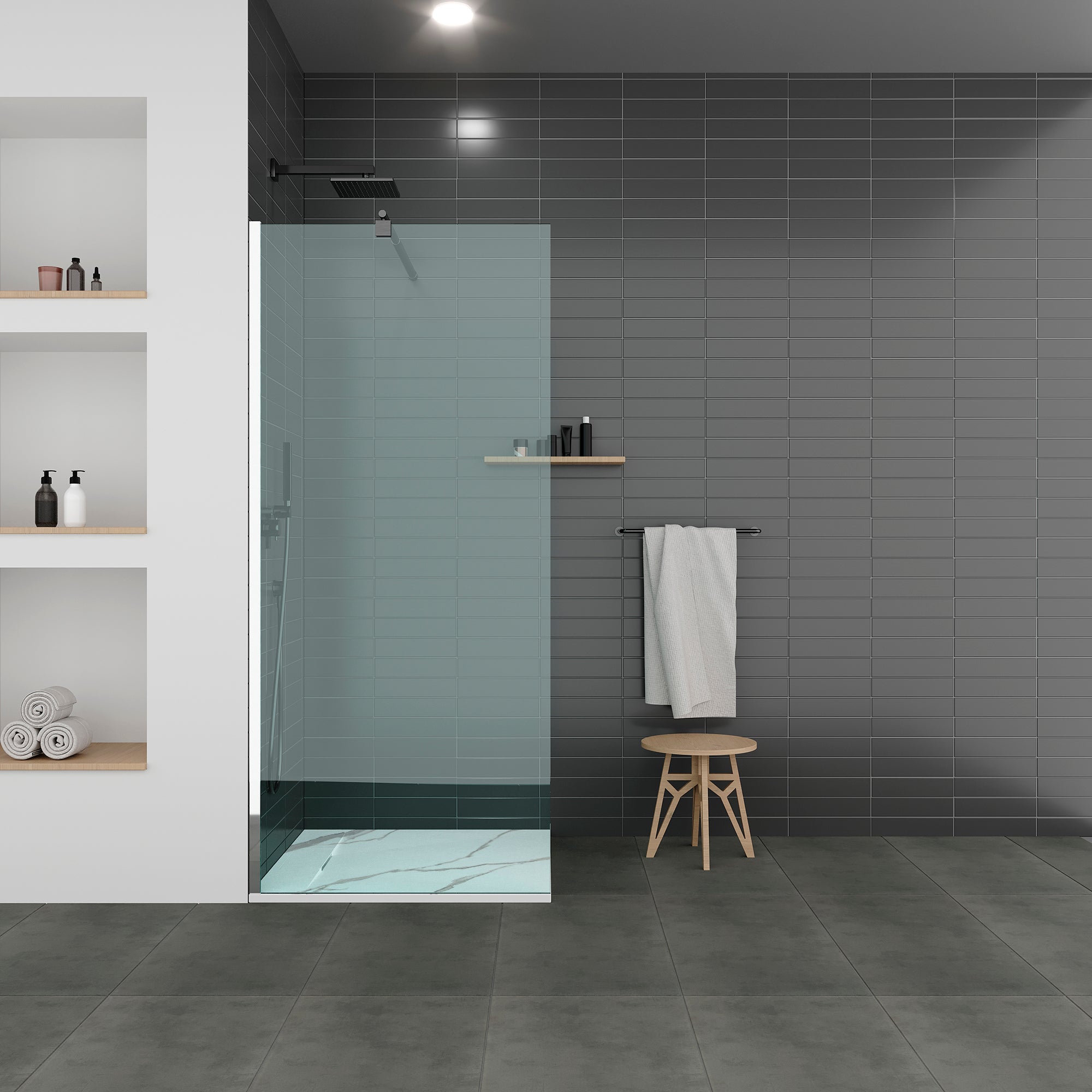 POLAR - Base de duche antiderrapante com acabamento carrara e sifão incluído