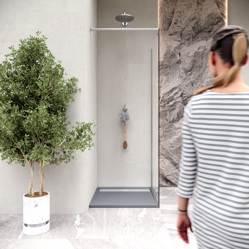 HIEMAL - Base de duche antiderrapante com acabamento cinzento e grelha inox incluída