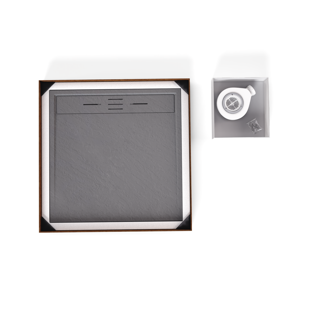 HIEMAL - Base de duche cinzenta antiderrapante GRIPSTONE com sifão incluído