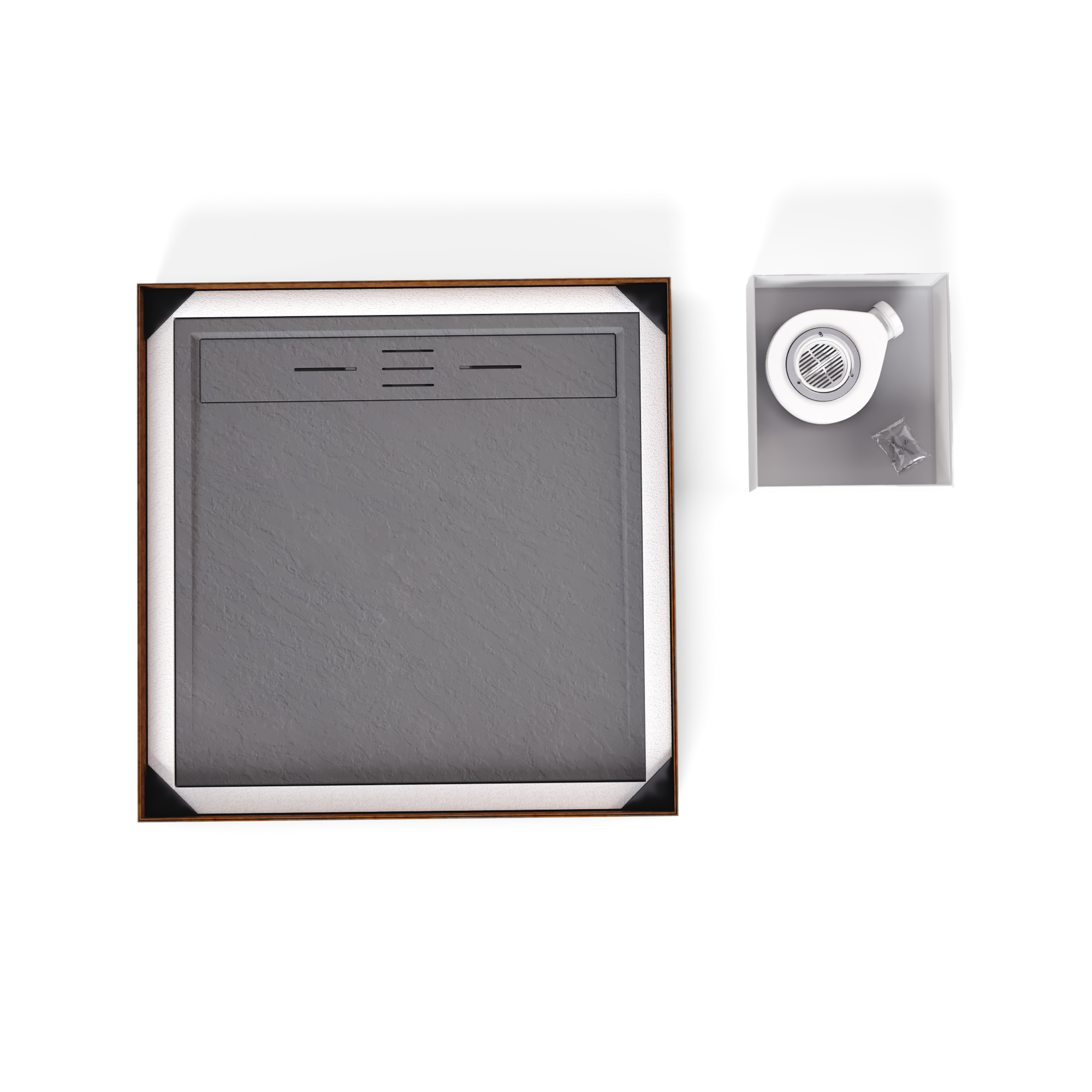 HIEMAL - Base de duche cinzenta antiderrapante GRIPSTONE com sifão incluído