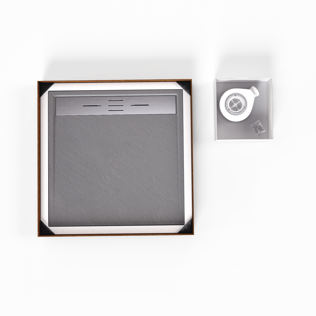 HIEMAL - Base de duche cinzenta antiderrapante GRIPSTONE com grelha inox incluída