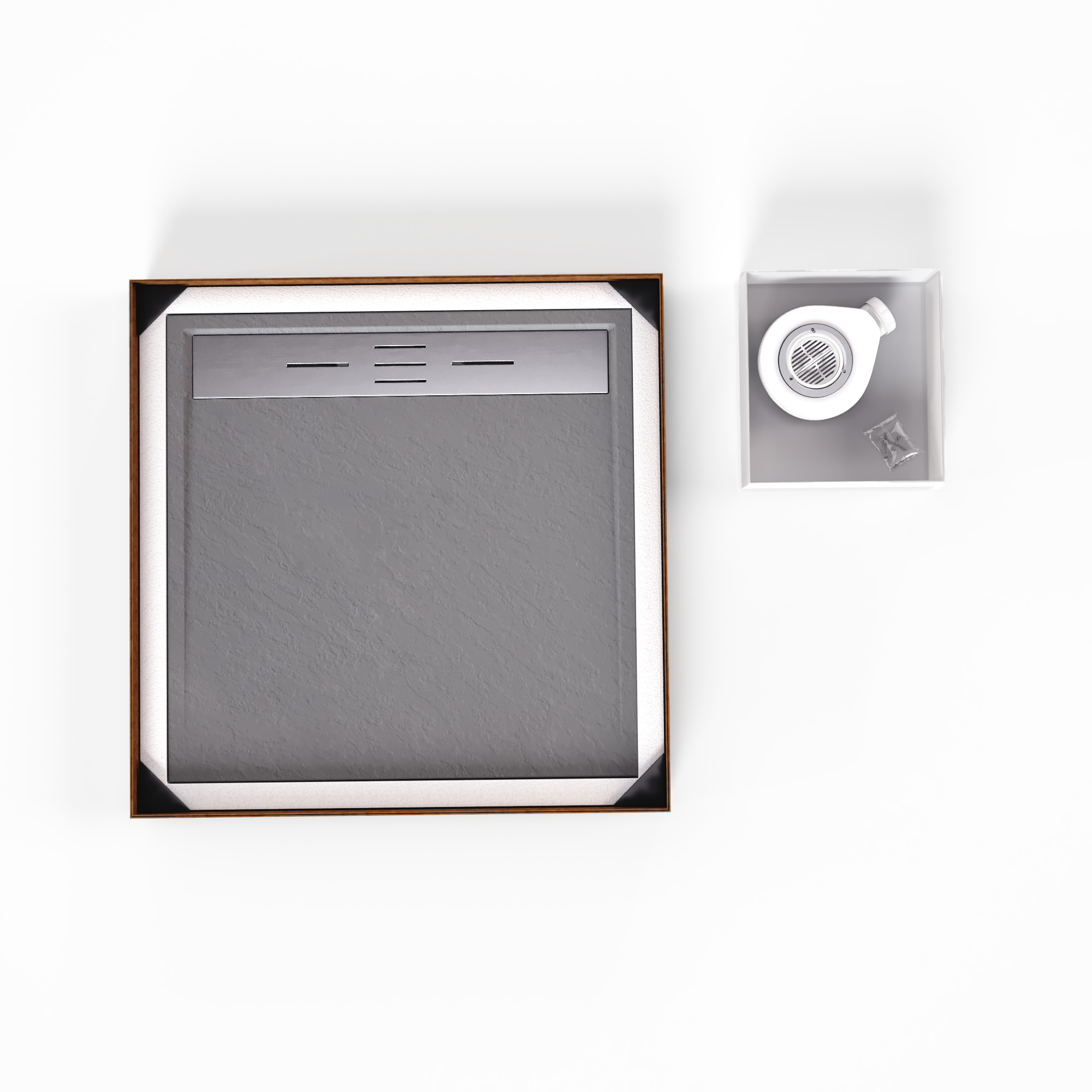 HIEMAL - Base de duche cinzenta antiderrapante GRIPSTONE com grelha inox incluída