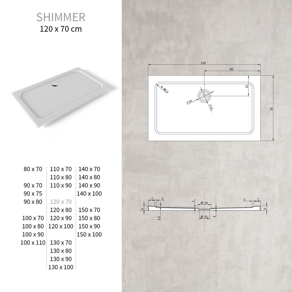 SHIMMER - Piatto doccia acrilico liscio ultrapiatto con finitura bianca e piletta inclusa