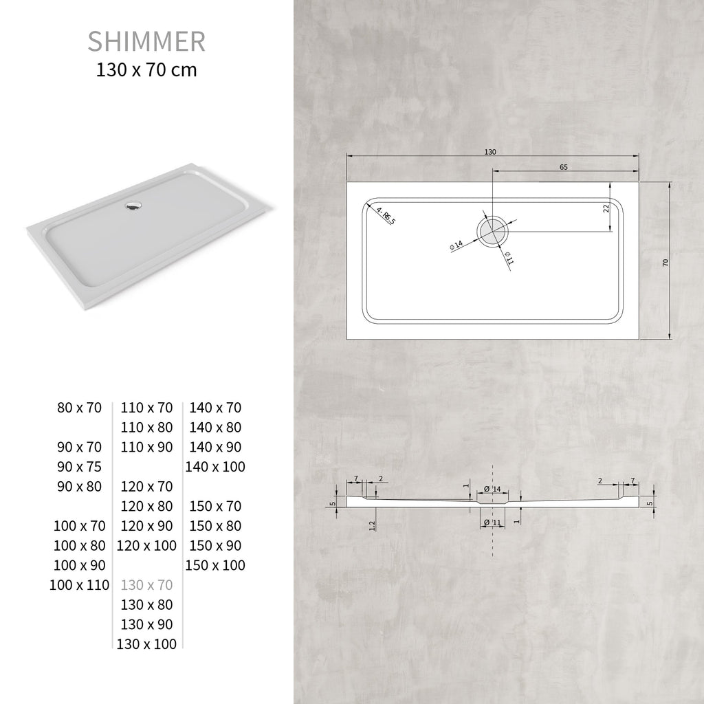 SHIMMER - Piatto doccia acrilico liscio ultrapiatto con finitura bianca e piletta inclusa