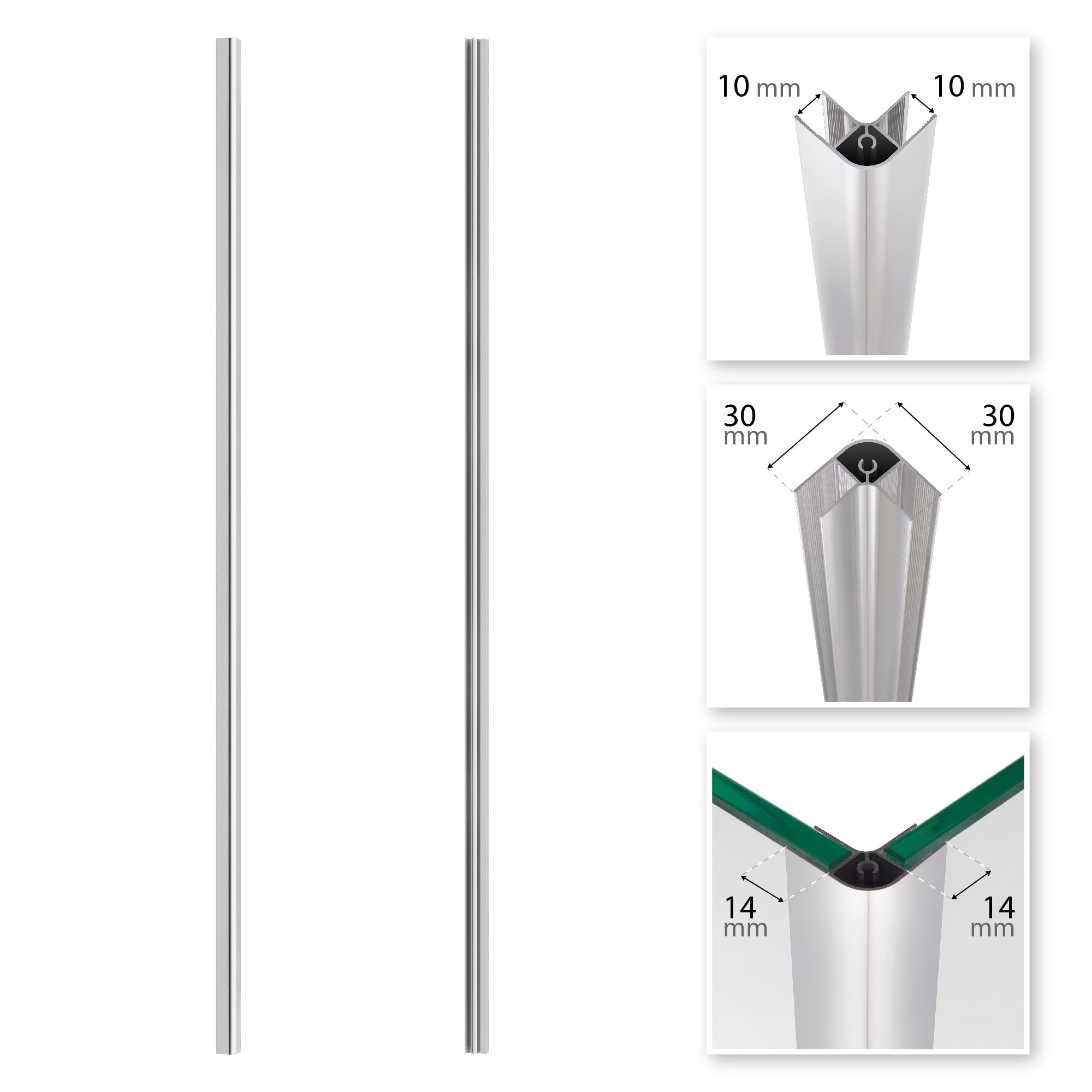 Perfil de esquina em alumínio para Walk-In