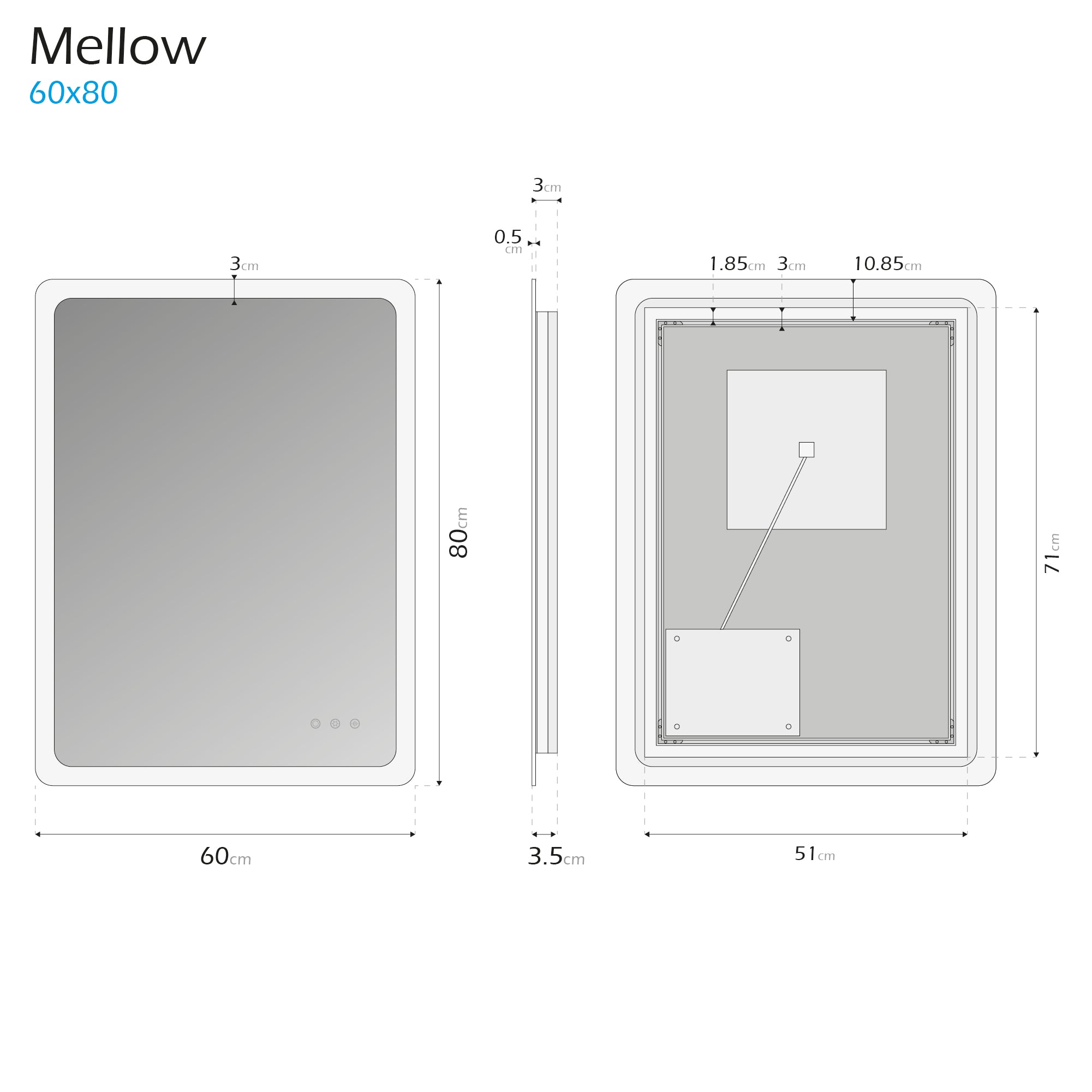 MELLOW - Espelho de casa de banho com iluminação LED integrada e design minimalista