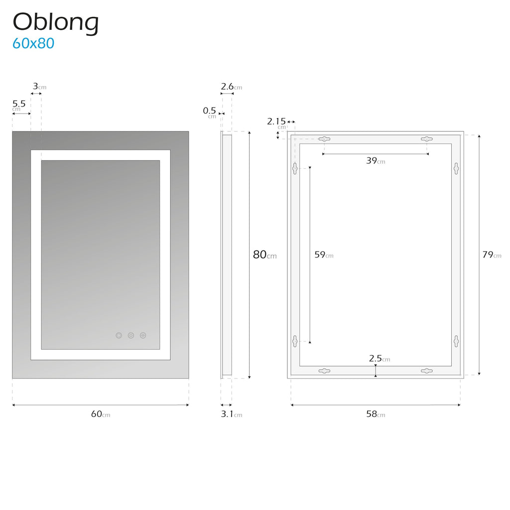 OBLONG - Espelho de casa de banho com iluminação LED integrada e formato rectângular