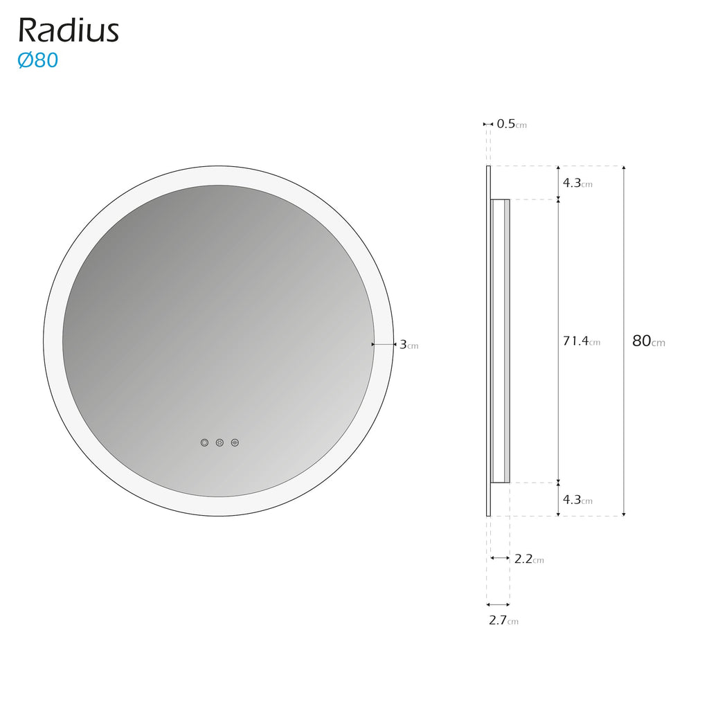 RADIUS - Espejo de baño redondo con iluminación LED integrada