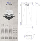 POLAR - Base de duche antiderrapante com acabamento preto e sifão incluído