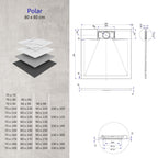 POLAR - Base de duche antiderrapante com acabamento preto e sifão incluído