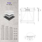 POLAR - Base de duche antiderrapante com acabamento preto e sifão incluído