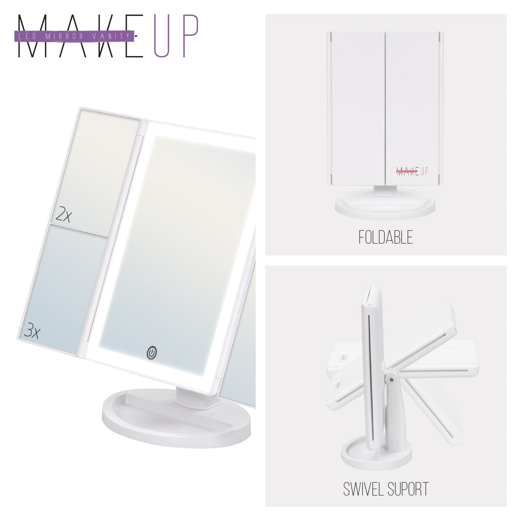 MAKEUP - Espelho de maquilhagem com iluminação LED e função de aumento