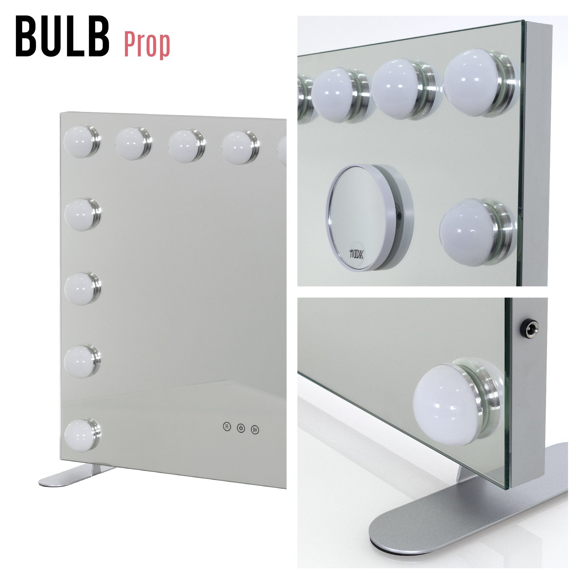 BULB PROP - Espejo de maquillaje con iluminación LED y soporte ajustable