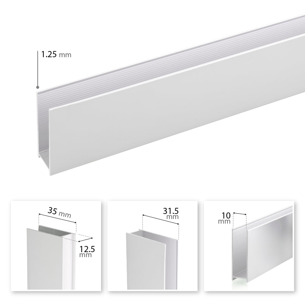 Perfil de parede em alumínio para painel de duche Walk-In 8 ou 10 mm