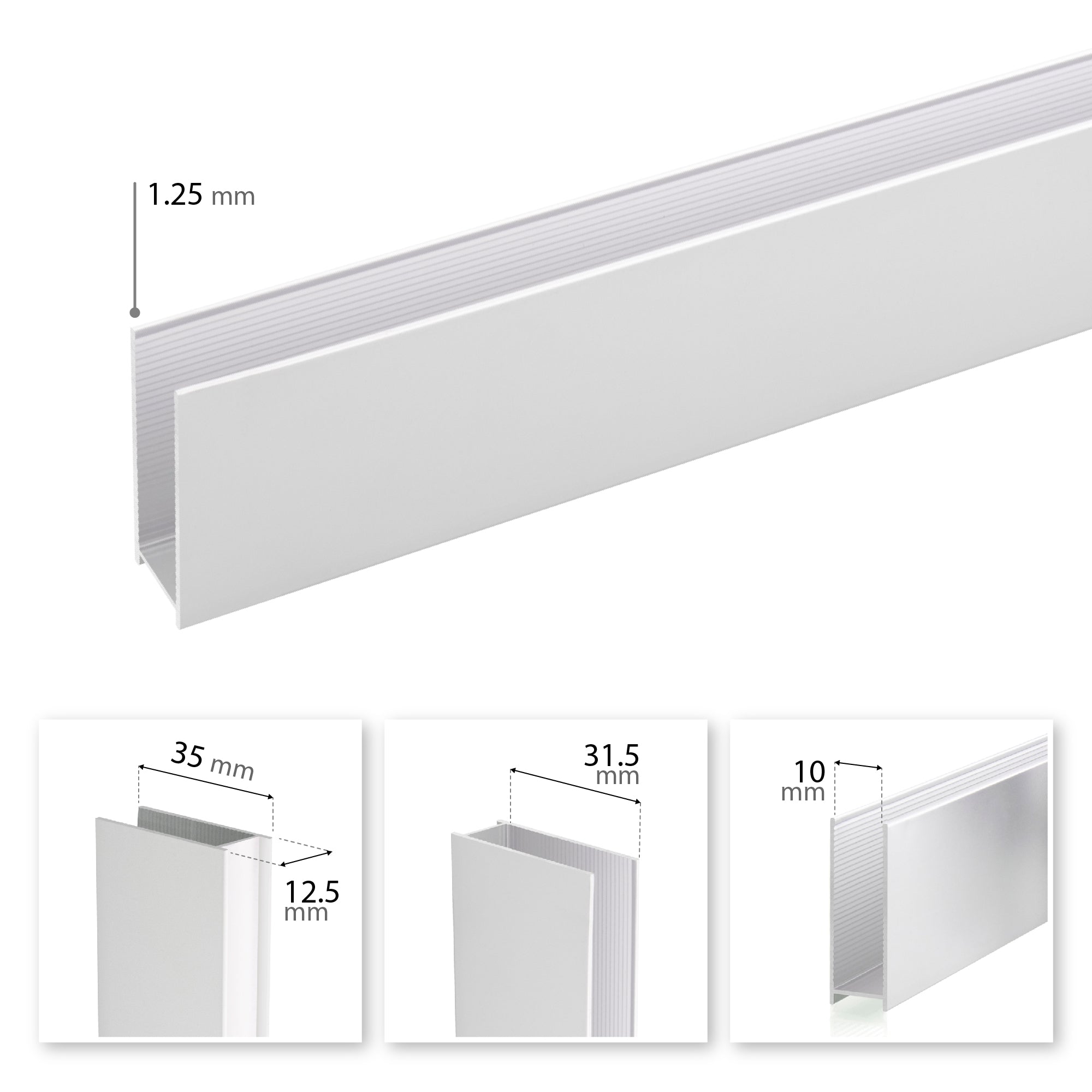 Perfil de parede em alumínio para painel de duche Walk-In 8 ou 10 mm