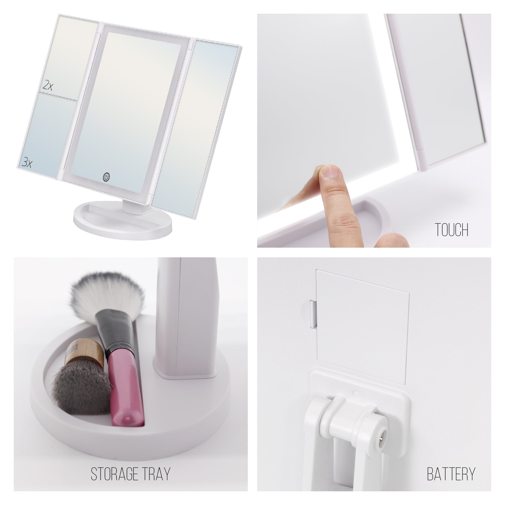 MAQUILLAJE - Espejo de maquillaje con iluminación LED y función de aumento