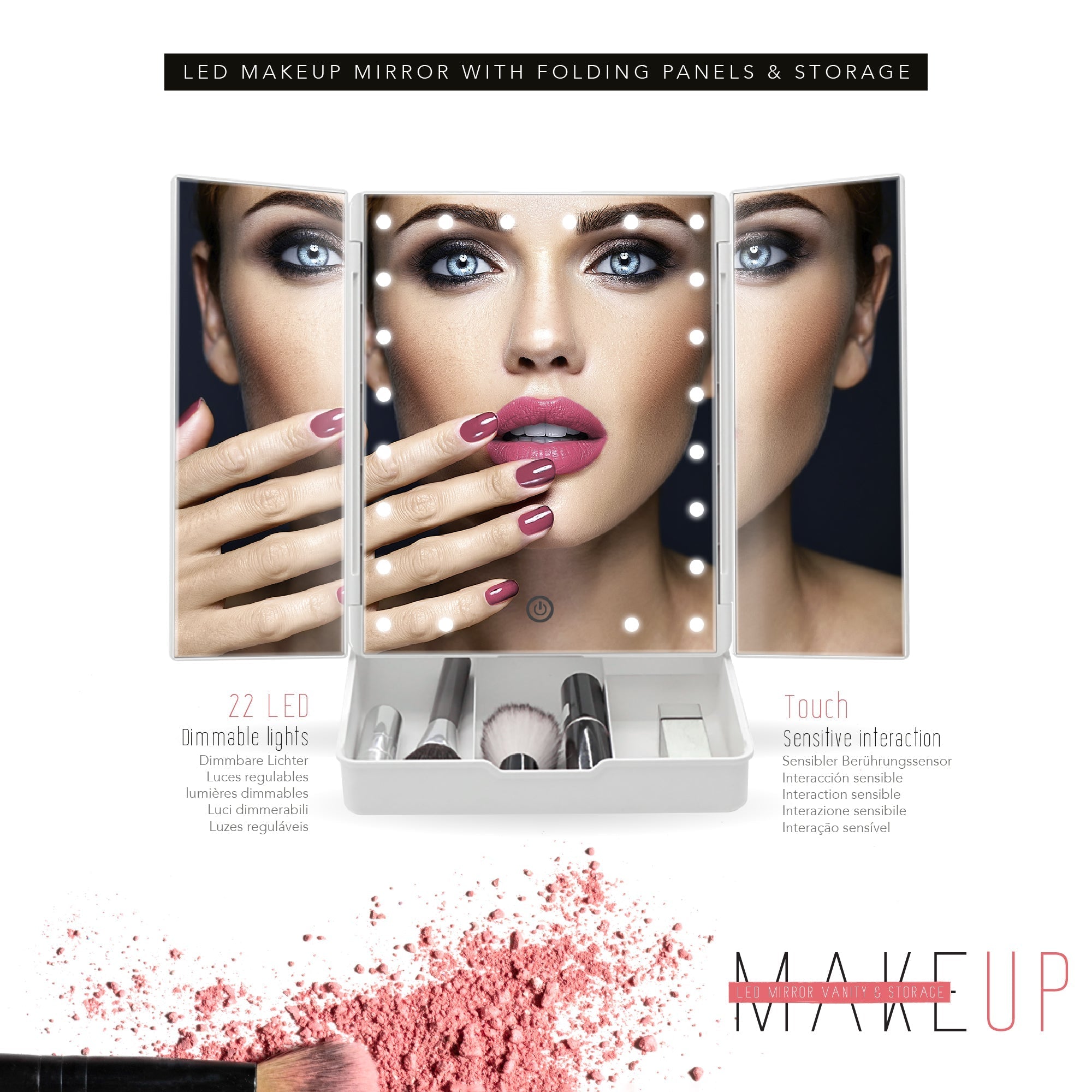 MAQUILLAJE - Espejo de maquillaje con iluminación LED y aumento