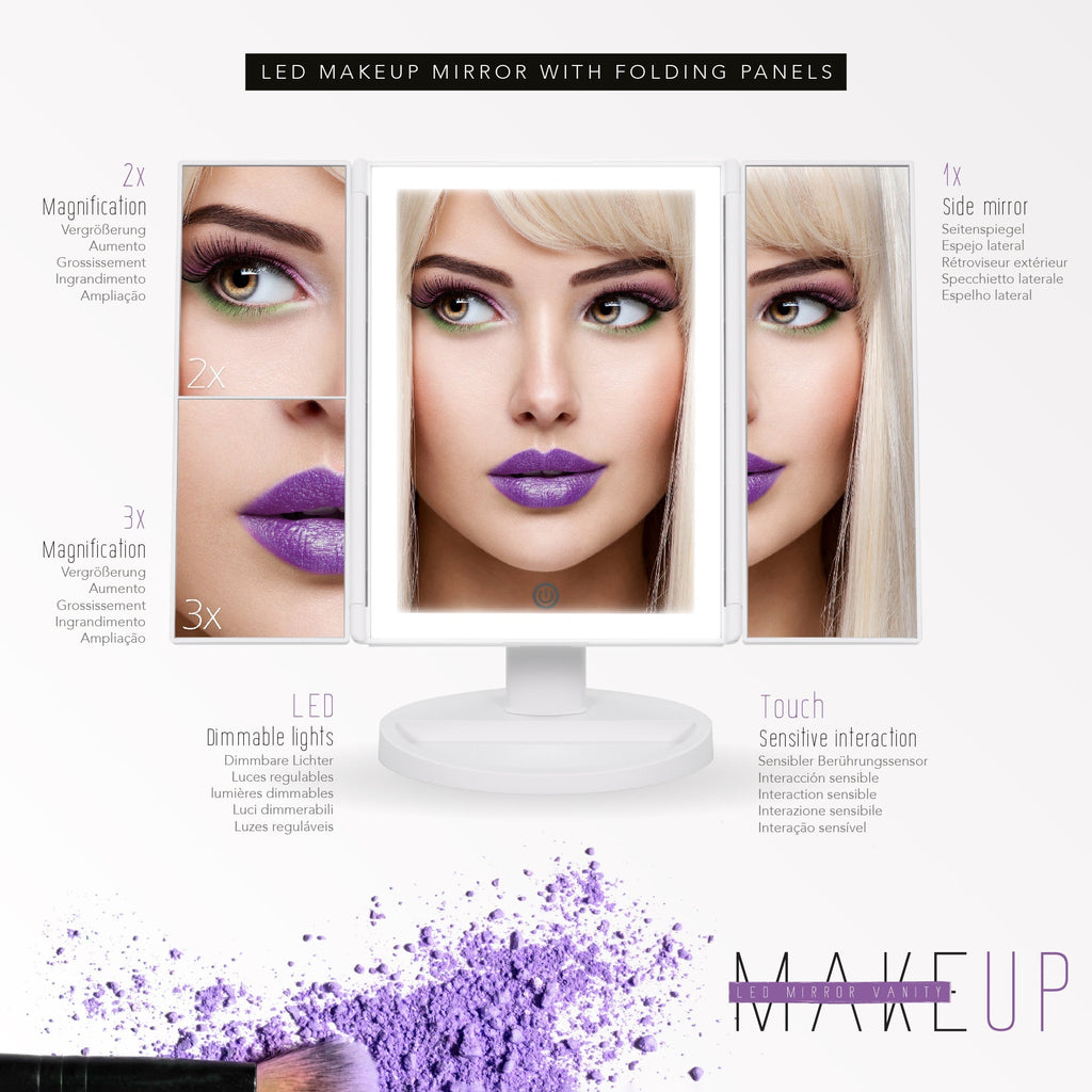 MAKEUP - Espelho de maquilhagem com iluminação LED e função de aumento