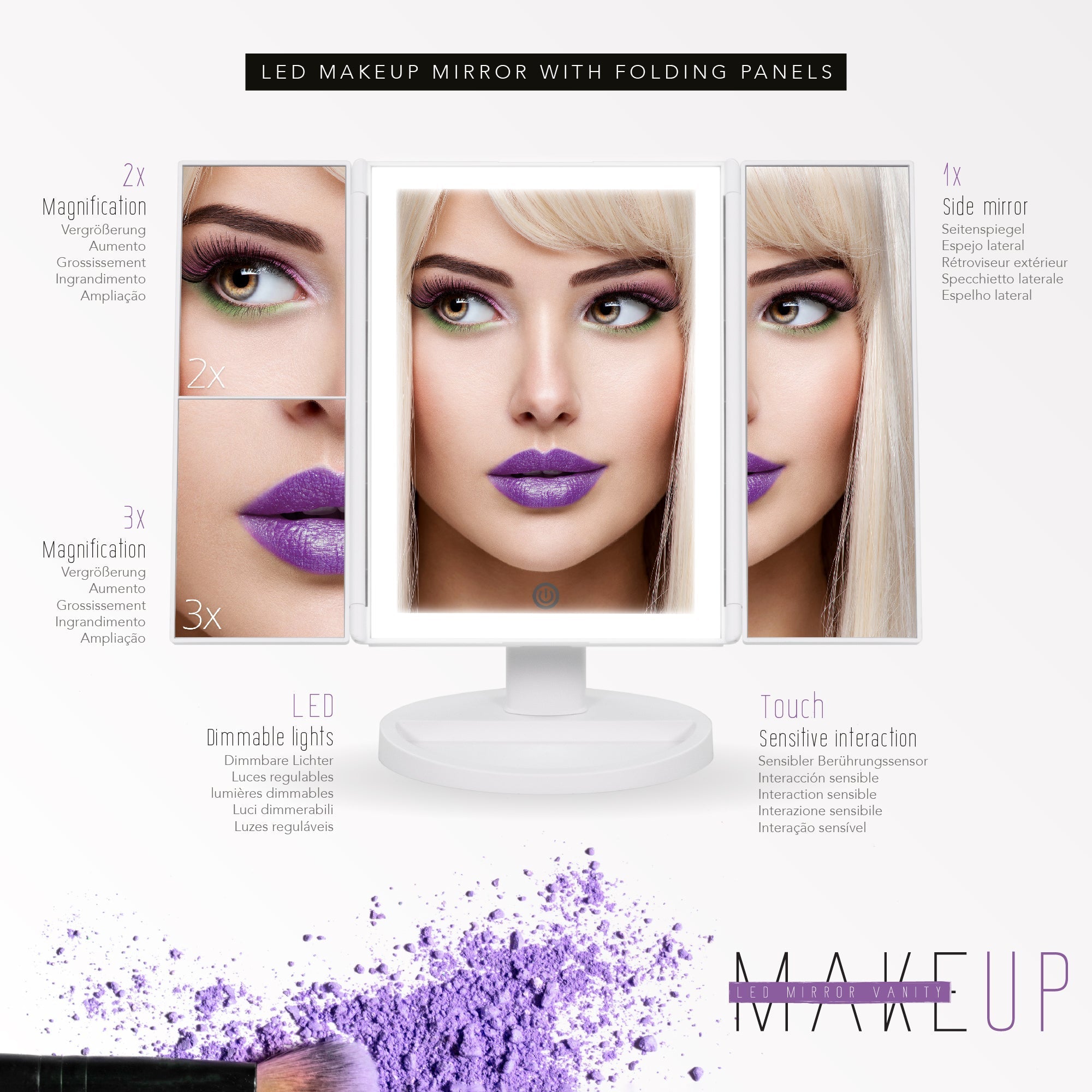 MAQUILLAJE - Espejo de maquillaje con iluminación LED y función de aumento