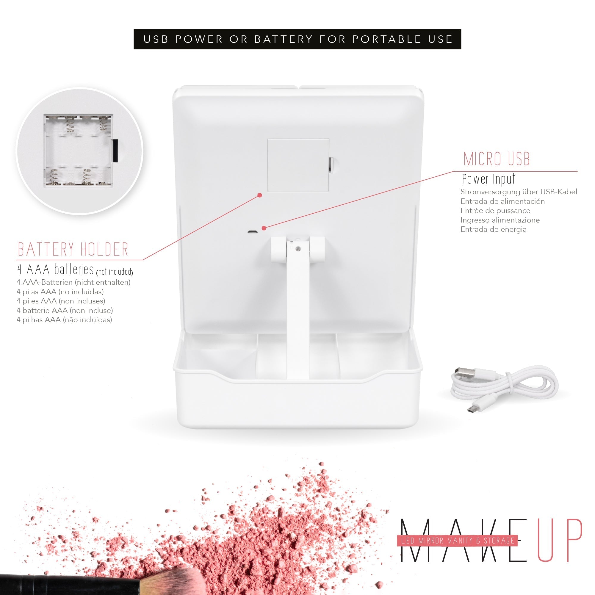 MAQUILLAJE - Espejo de maquillaje con iluminación LED y aumento