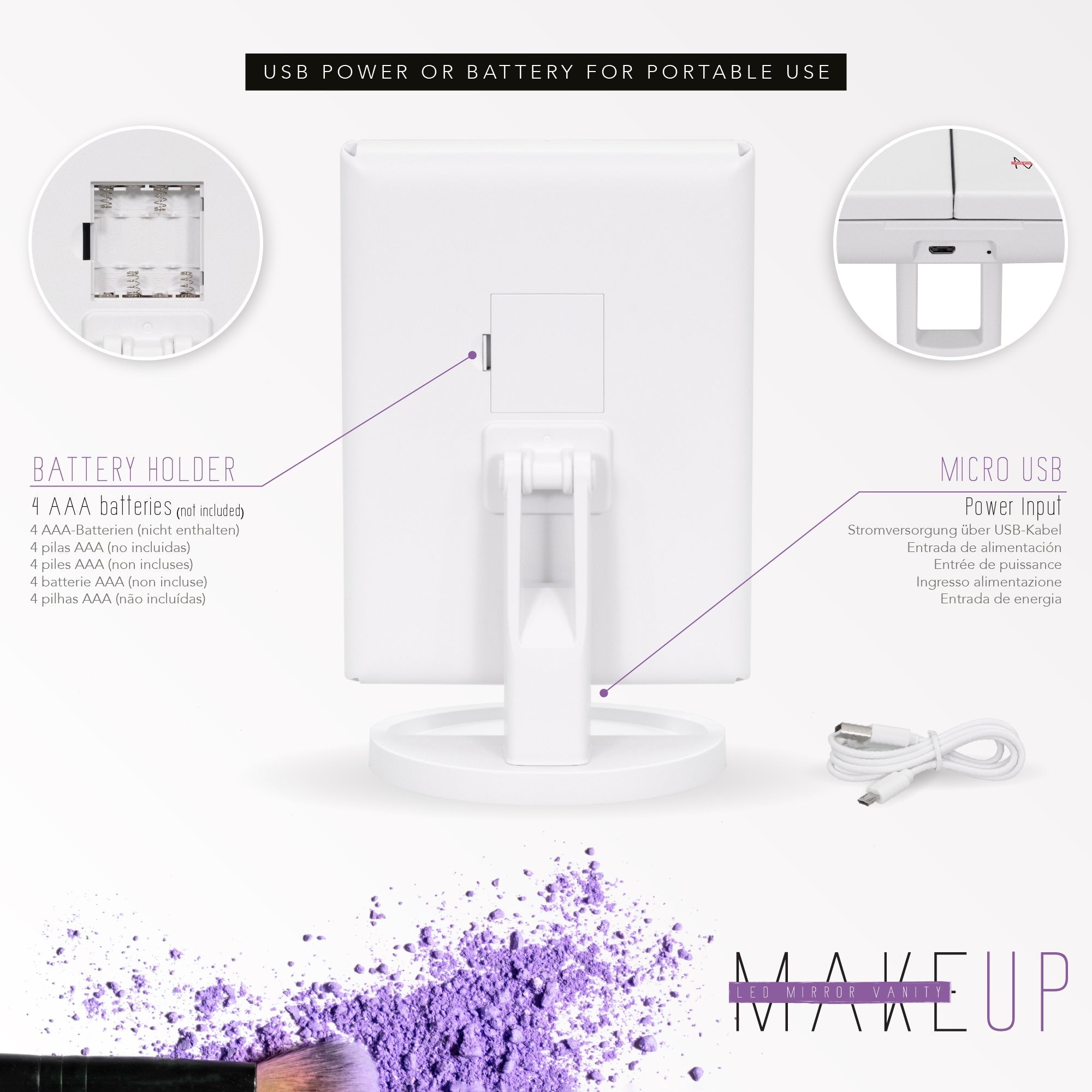 MAQUILLAJE - Espejo de maquillaje con iluminación LED y función de aumento