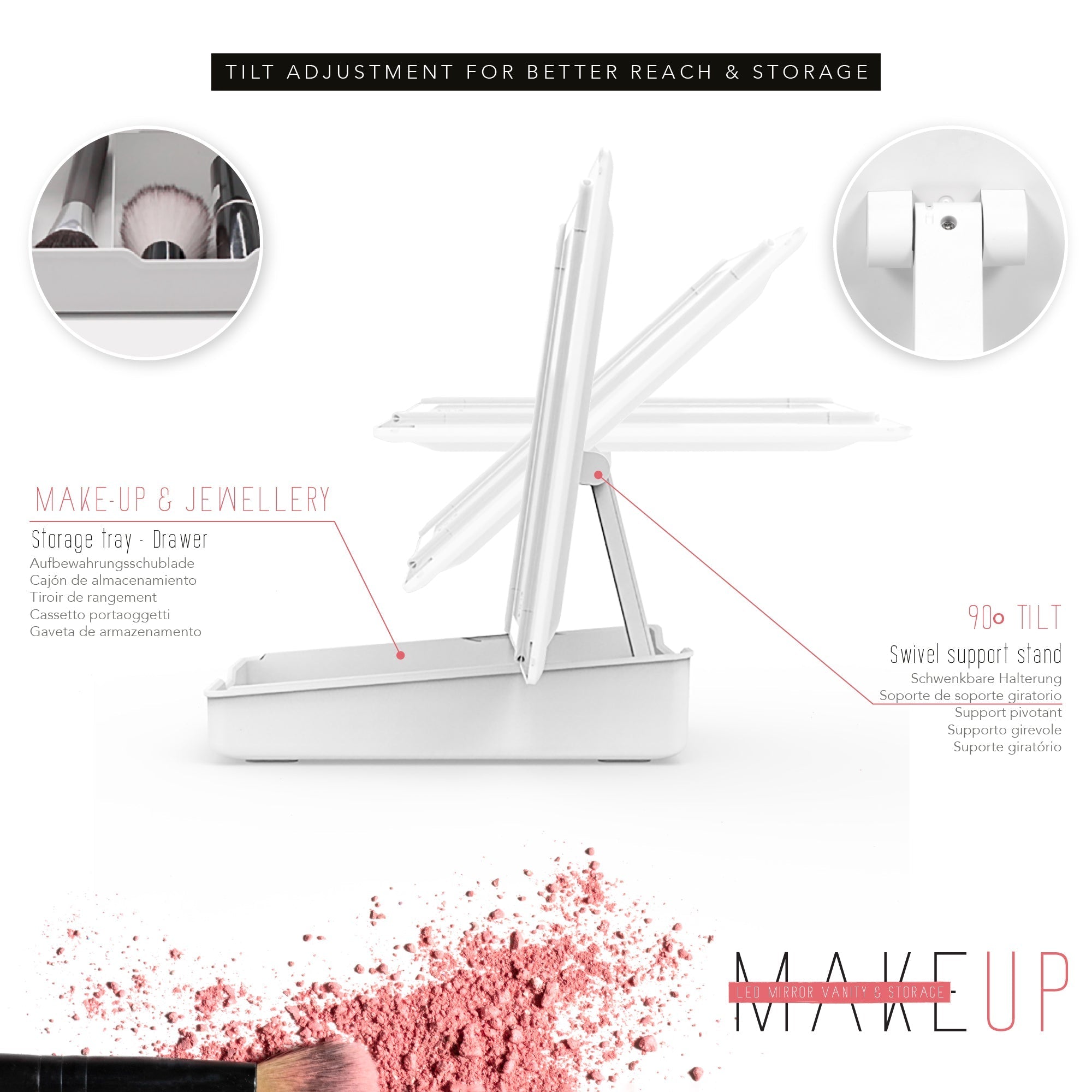 MAQUILLAJE - Espejo de maquillaje con iluminación LED y aumento