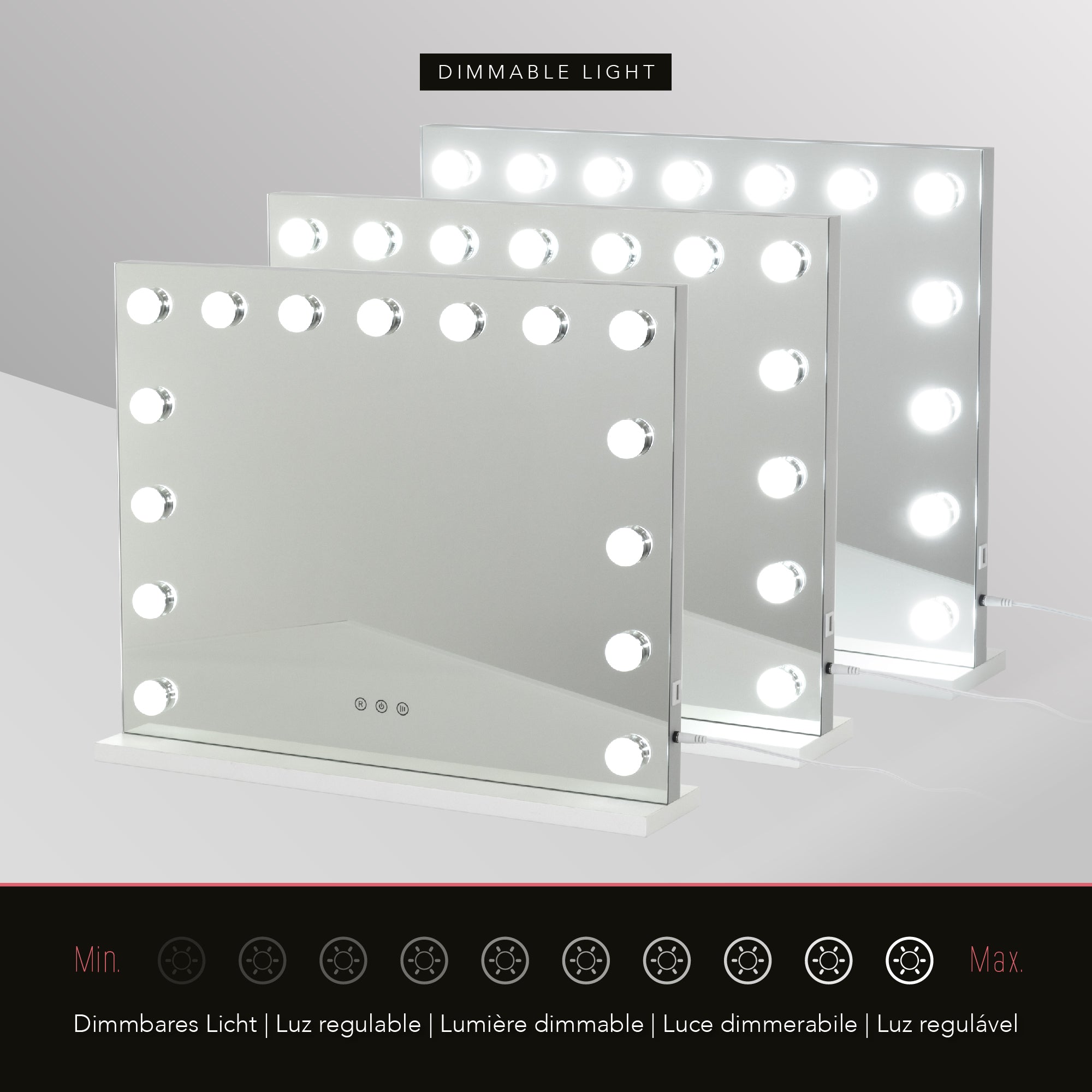 BULB STAND - Espejo de maquillaje con iluminación LED y base de apoyo estable