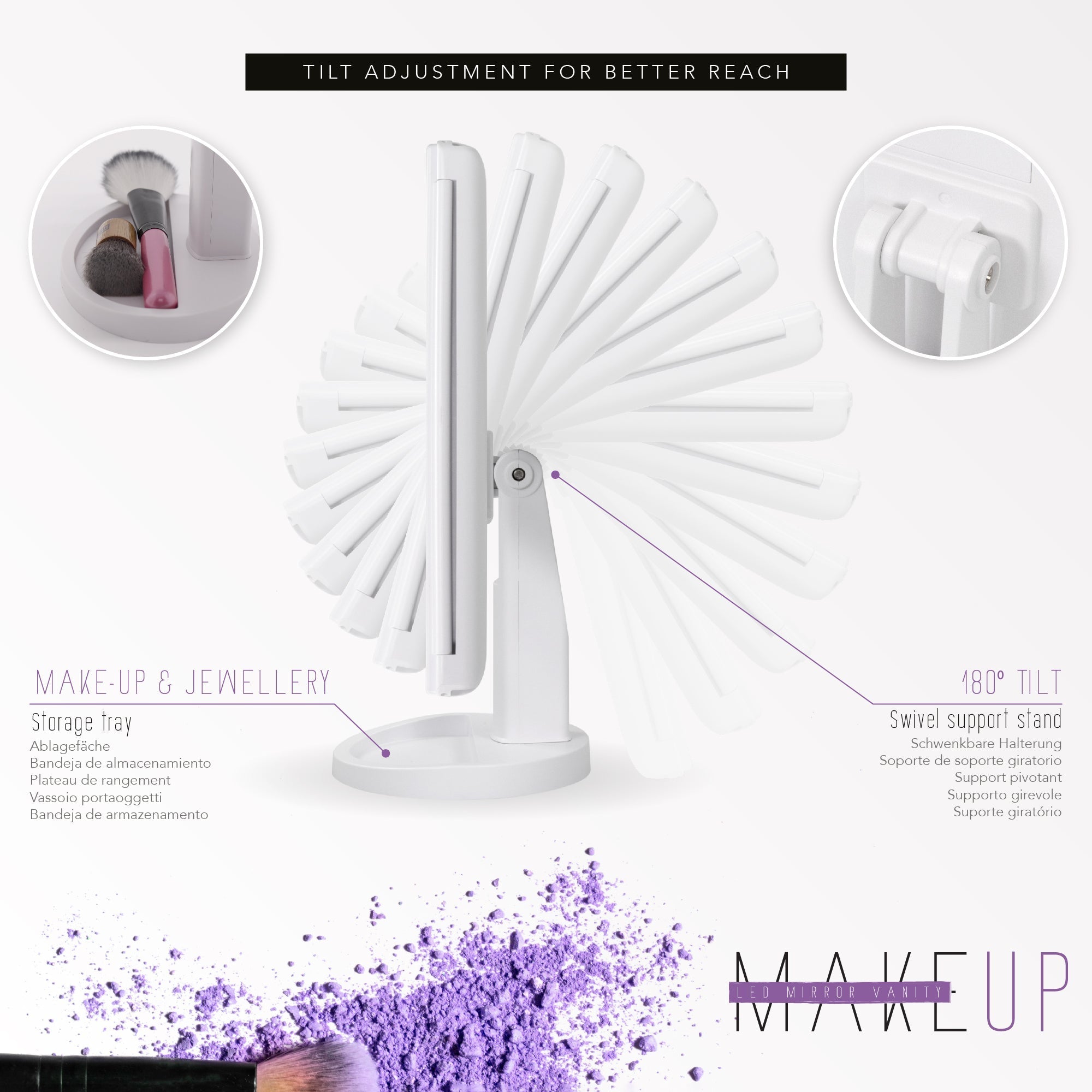 MAQUILLAJE - Espejo de maquillaje con iluminación LED y función de aumento