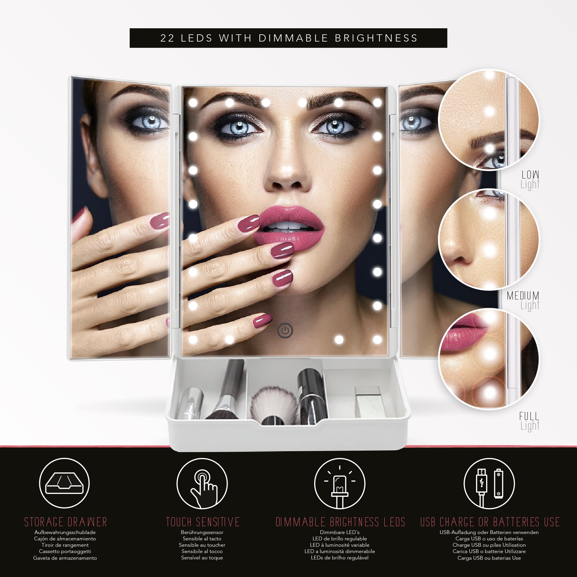 MAKEUP - Espelho de maquilhagem com iluminação LED e ampliação
