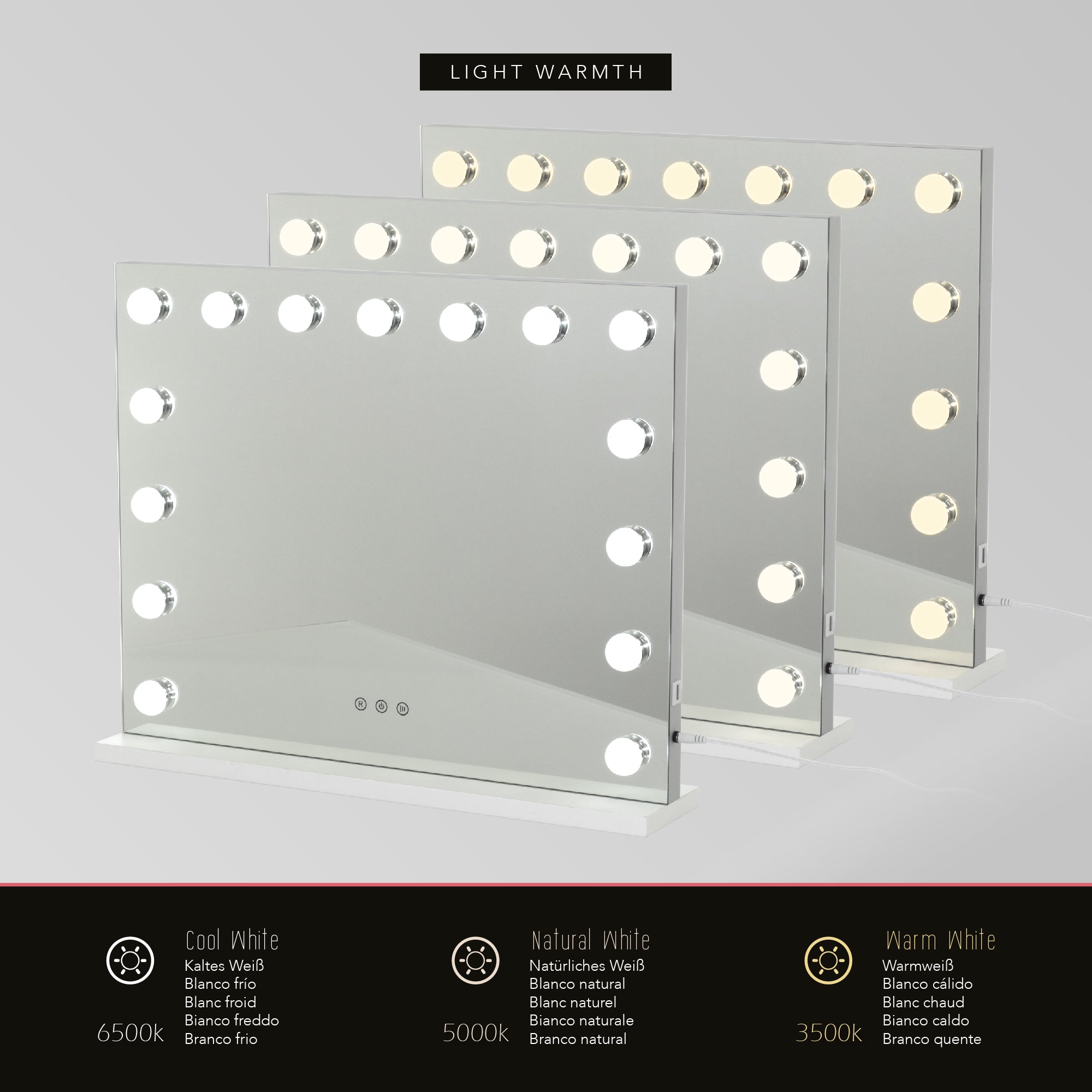 BULB STAND - Espejo de maquillaje con iluminación LED y base de apoyo estable