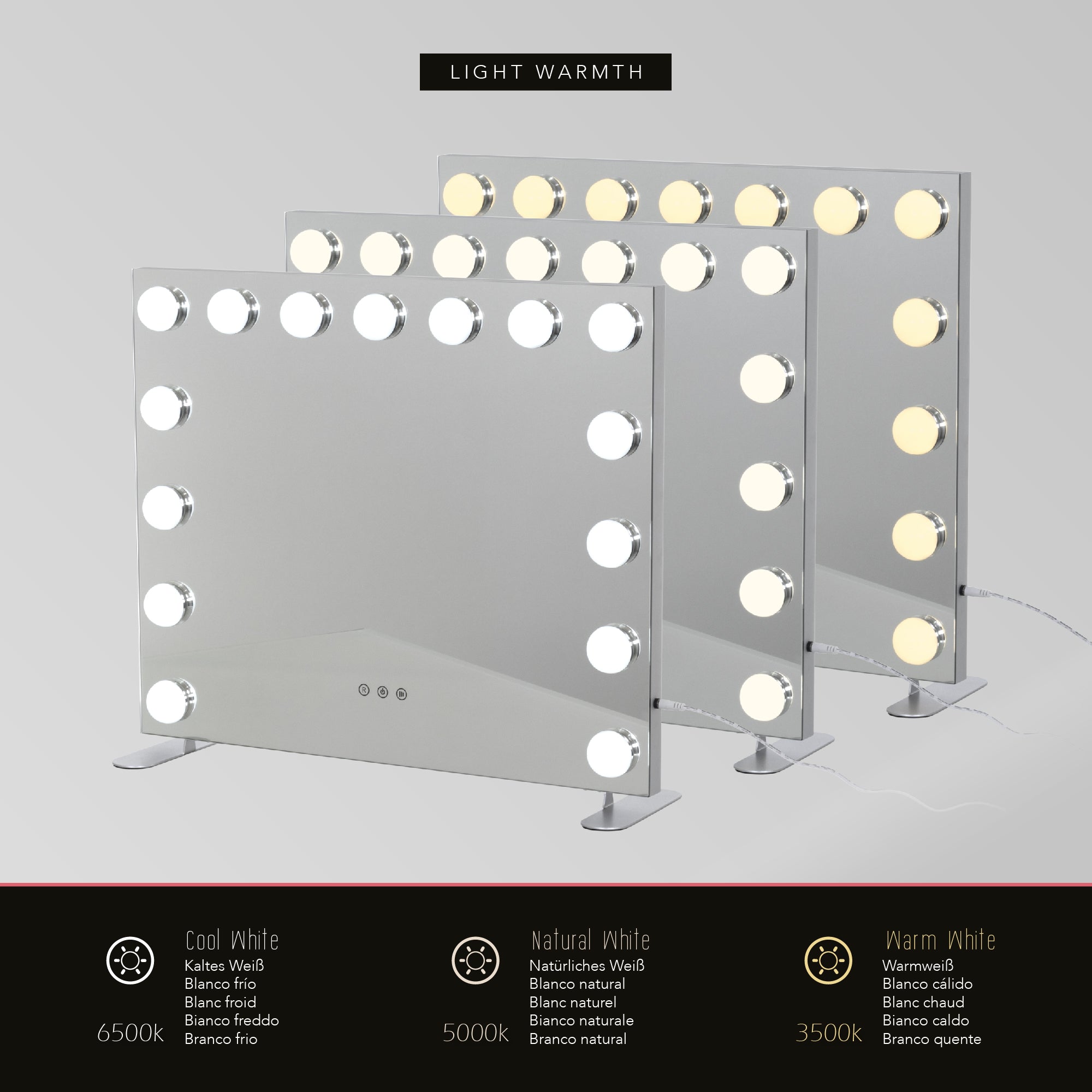 BULB PROP - Espejo de maquillaje con iluminación LED y soporte ajustable