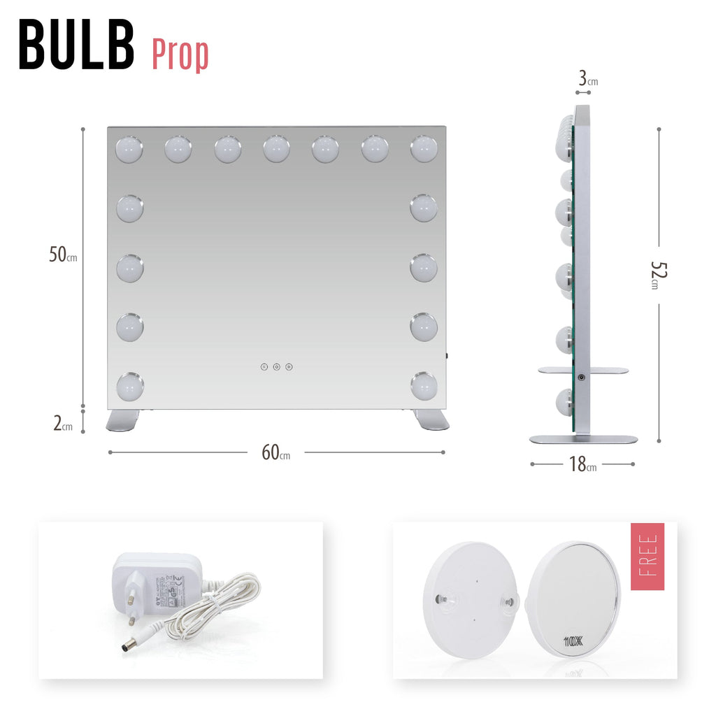 BULB PROP - Espelho de maquilhagem com iluminação LED e suporte ajustável