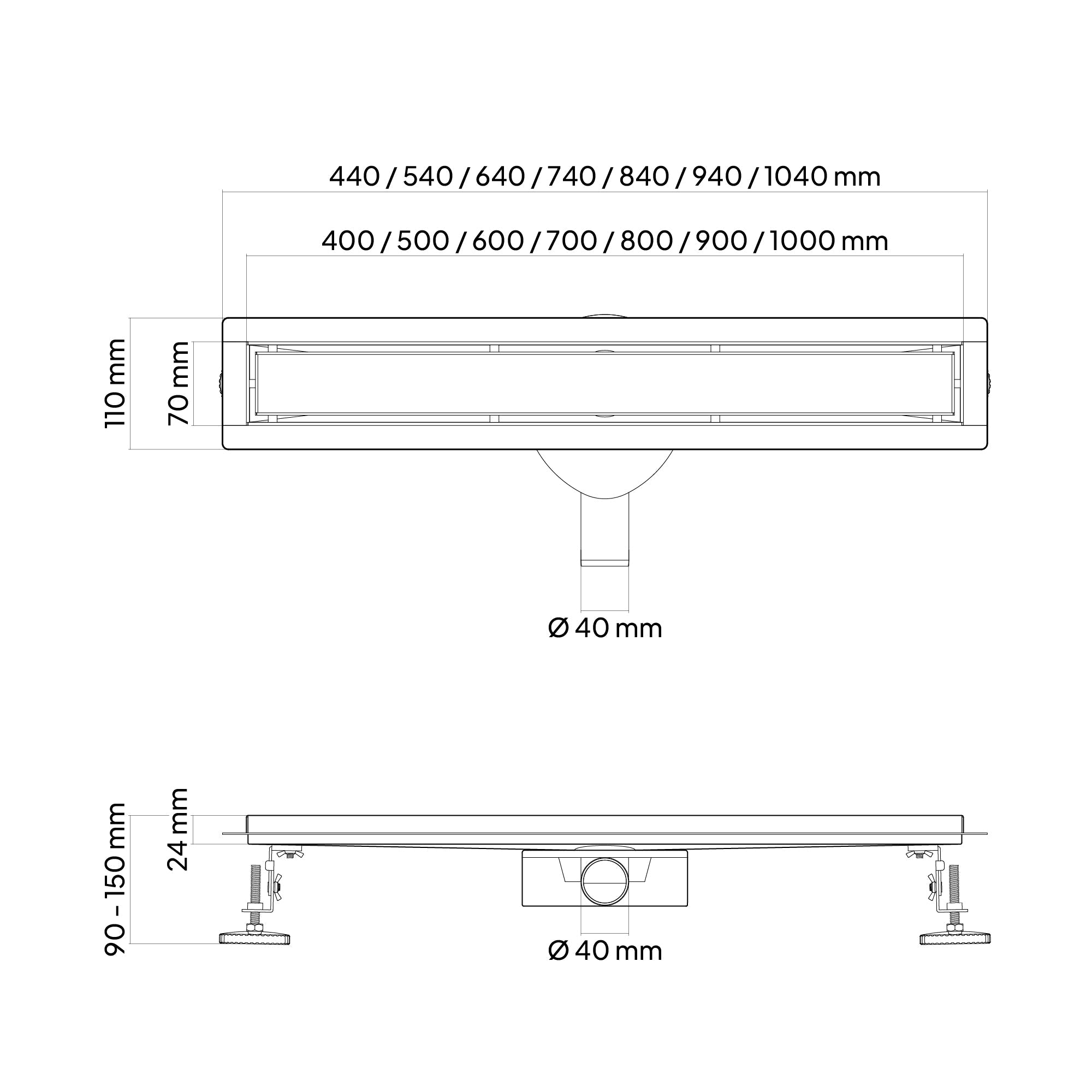 Sifone per doccia lineare in acciaio inossidabile 360° modello B1