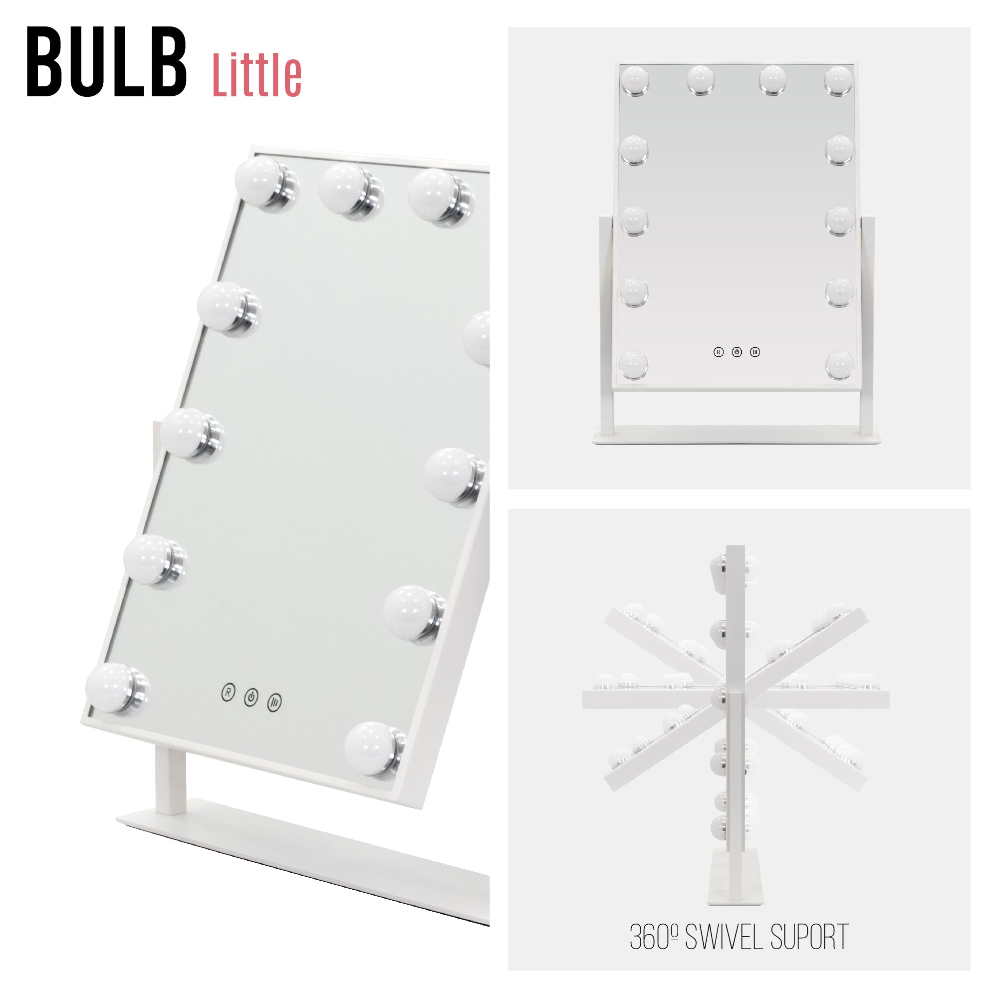 BULB LITTLE - Espejo de maquillaje con iluminación LED y formato compacto