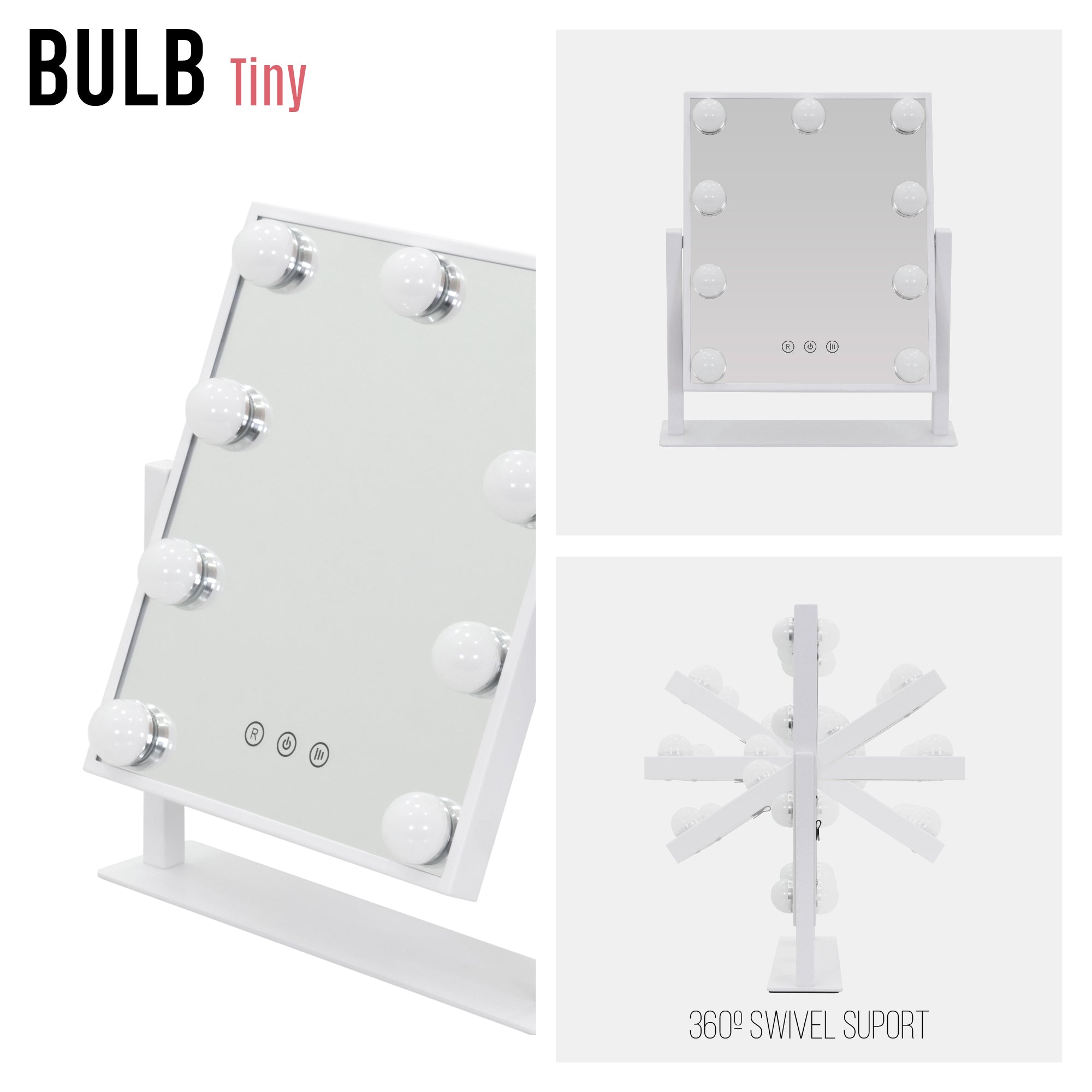 BULB TINY - Espejo de maquillaje compacto con iluminación LED para uso diario