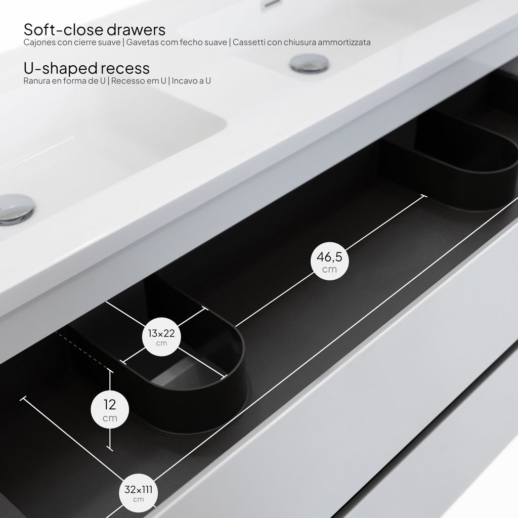 ATENA - Conjunto de casa de banho suspenso com várias dimensões e acabamentos