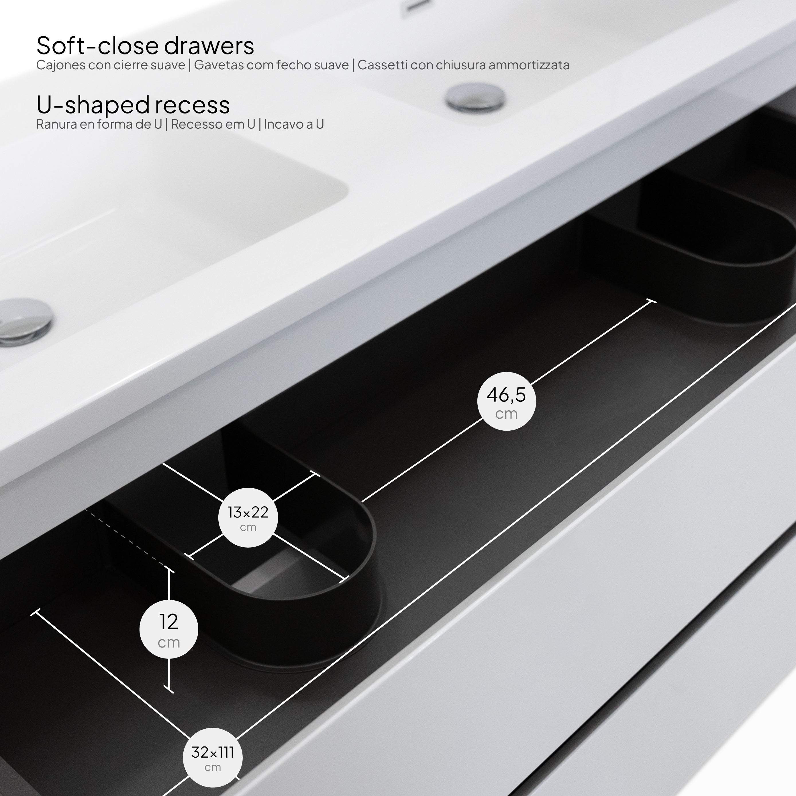 ATENA - Conjunto de casa de banho suspenso com várias dimensões e acabamentos