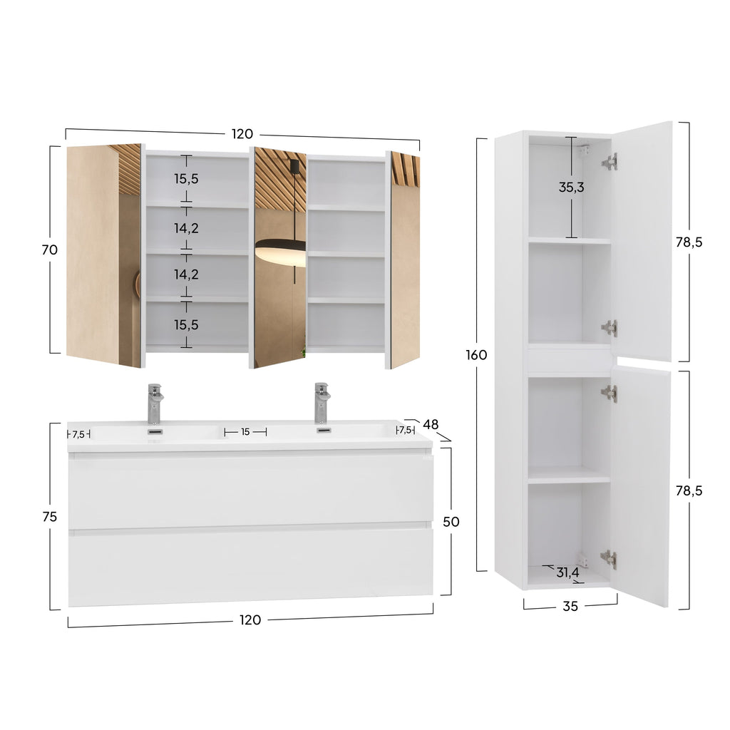 ATENA - Conjunto de casa de banho suspenso com várias dimensões e acabamentos