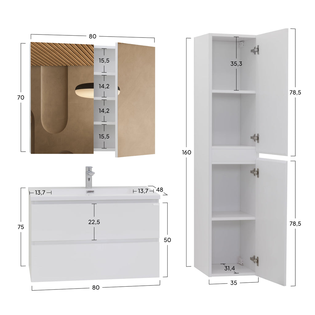 ATENA - Conjunto de casa de banho suspenso com várias dimensões e acabamentos