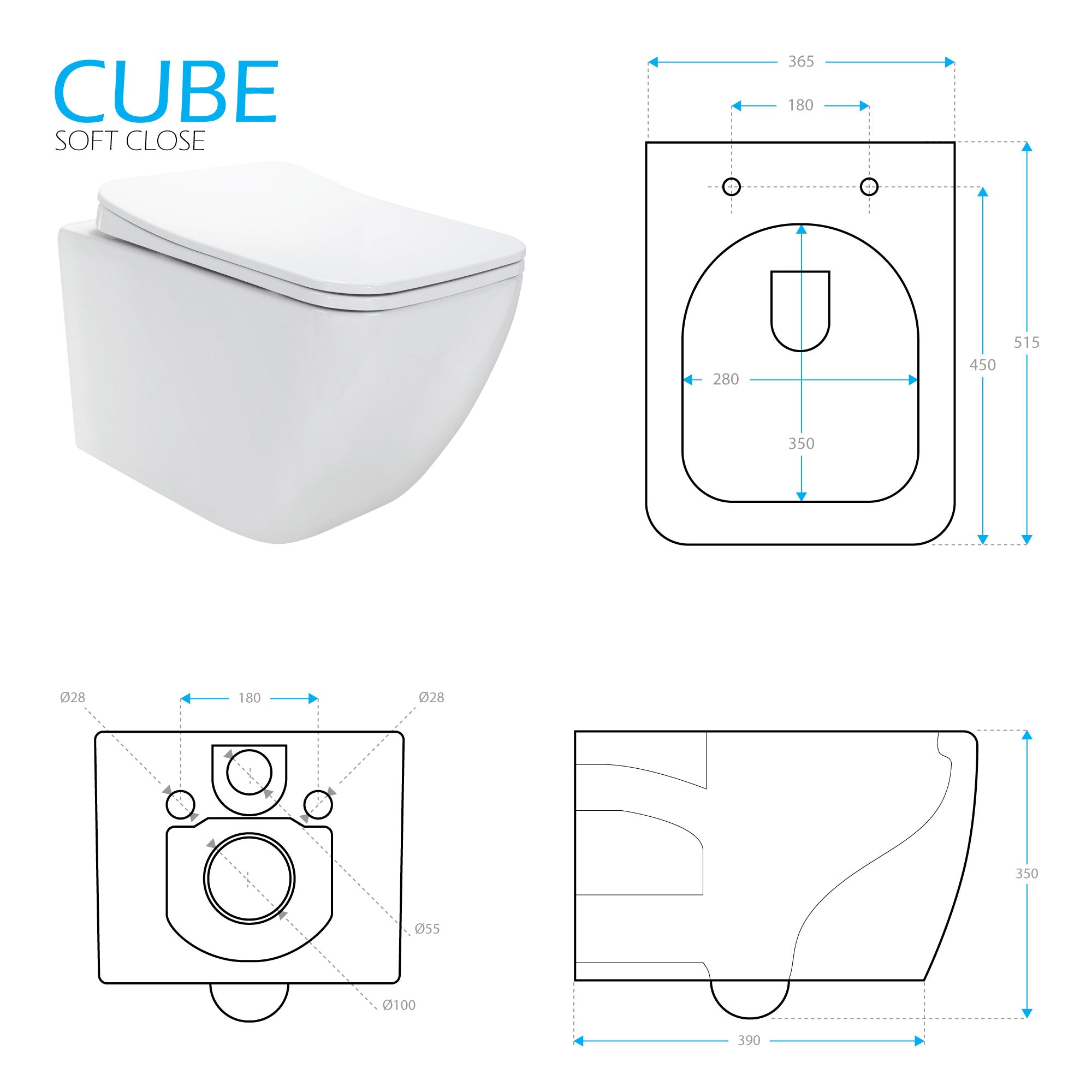 CUBE - Sanita suspensa rimless em preto com tampa soft-close