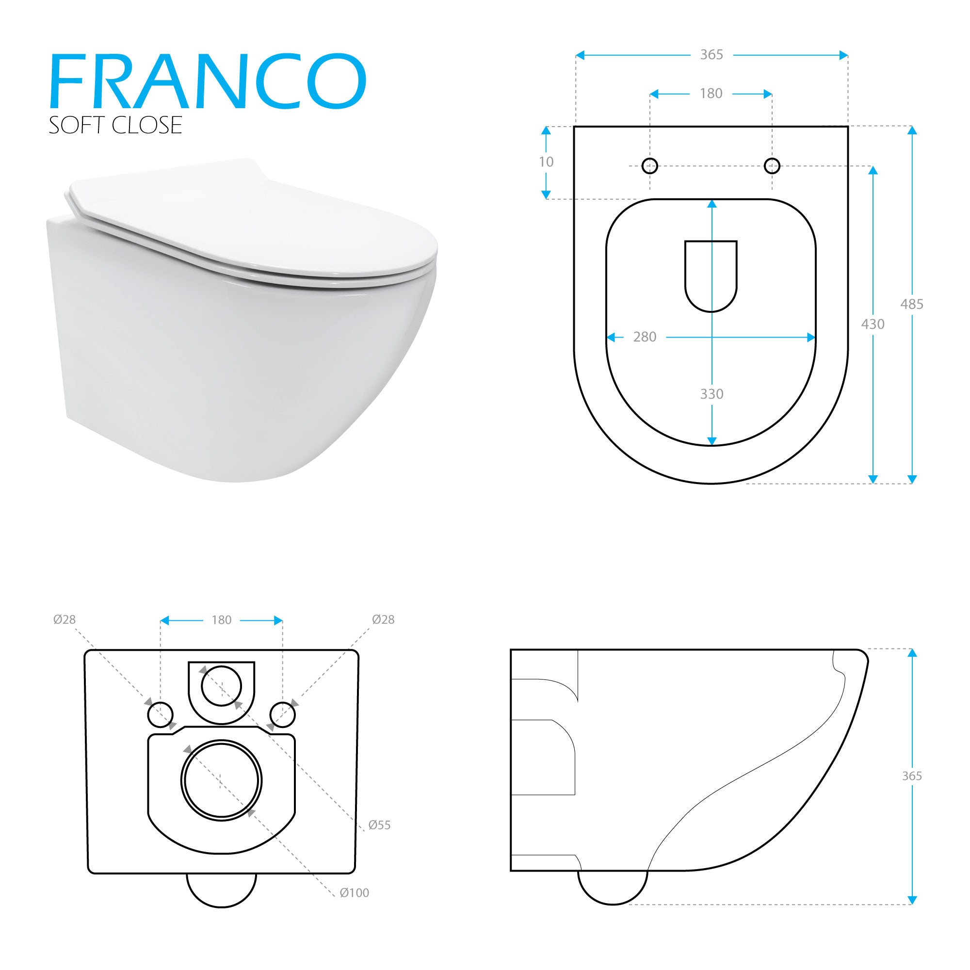 FRANCO - Sanita suspensa rimless com tampa soft-close