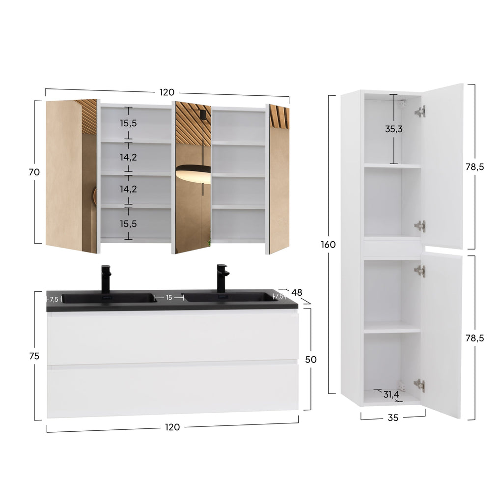 ATENA - Conjunto de casa de banho suspenso com várias dimensões e acabamentos