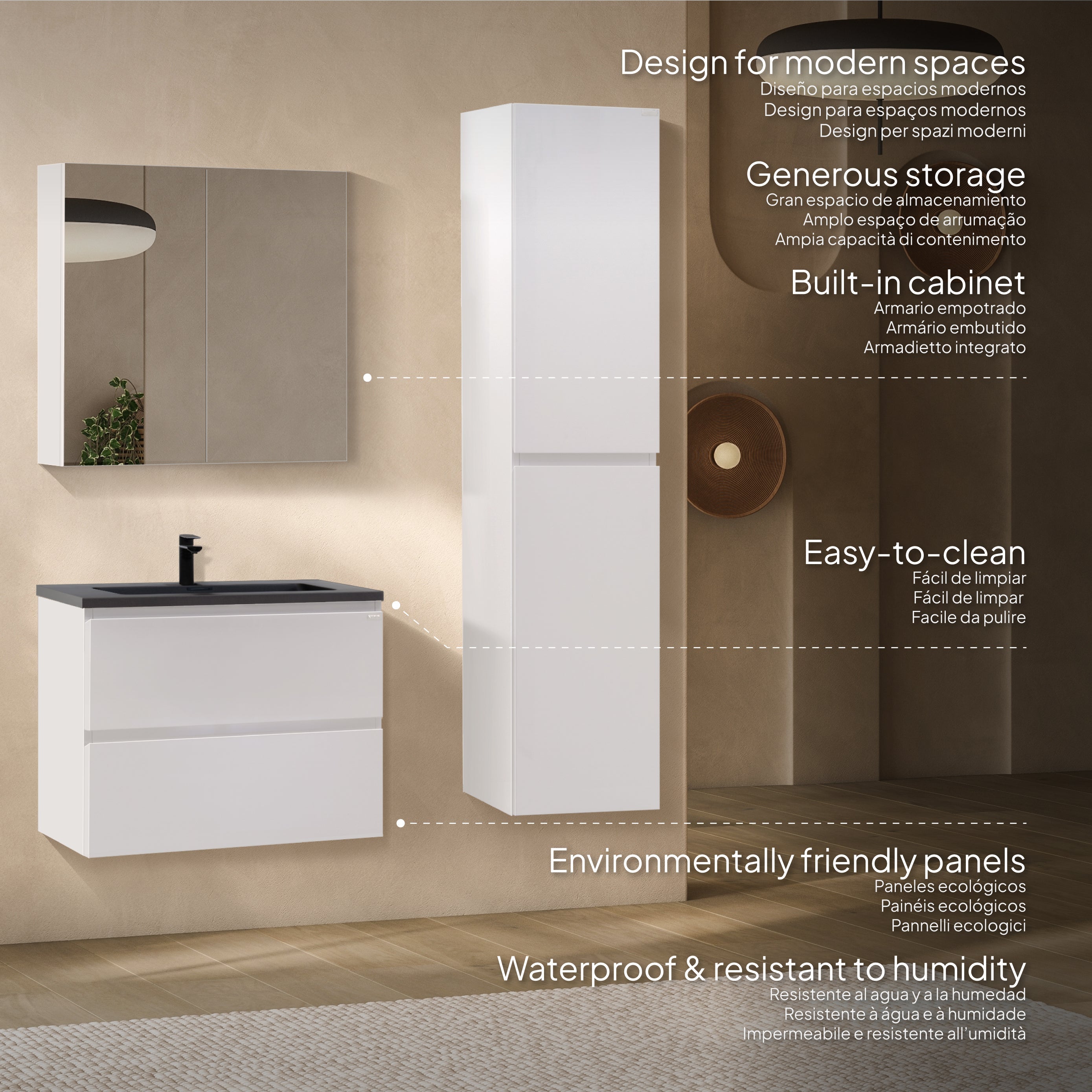 ATENA - Conjunto de casa de banho suspenso com várias dimensões e acabamentos